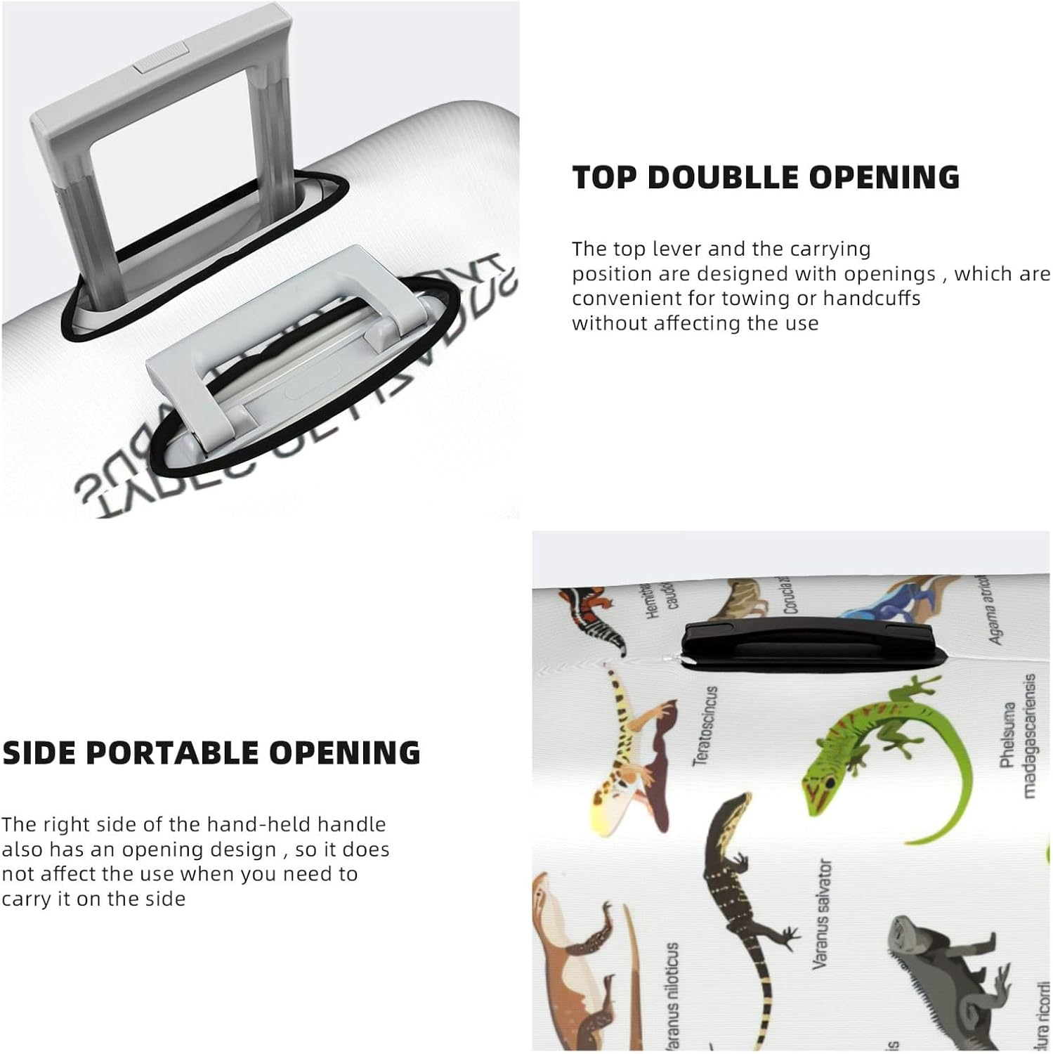 Odddot Different Types of Lizard Print Travel Luggage Cover,Suitcase Protector Cover, Washable Baggage Covers,For 18-32 Inch Luggage, Different Types of Lizard, Large image number 3