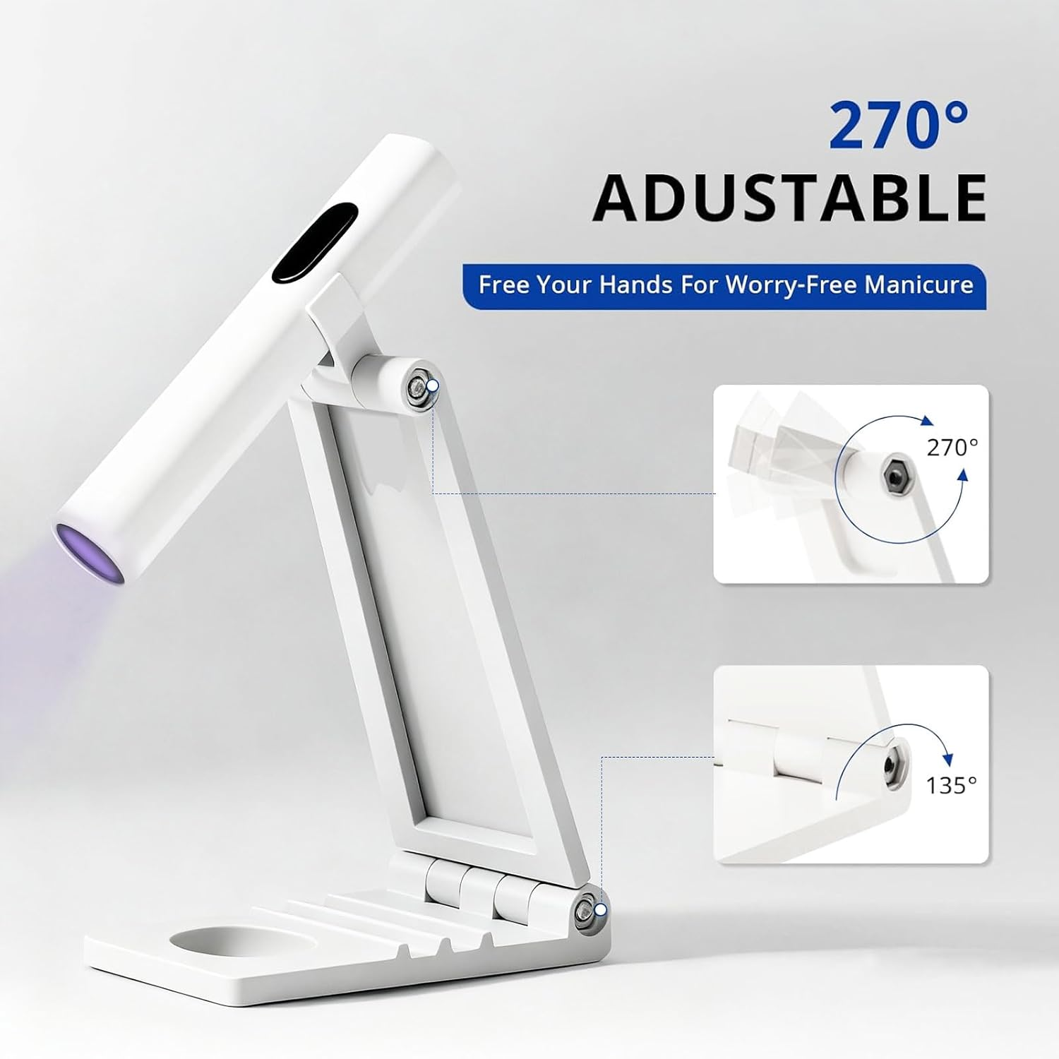 UOEPOWA Handheld UV Light for Gel Nails with Stand, Rechargeable Mini Portable Cordless Nail Lamp with LCD Display, Eye-Protective Cover, Flash Curing for Glue image number 5