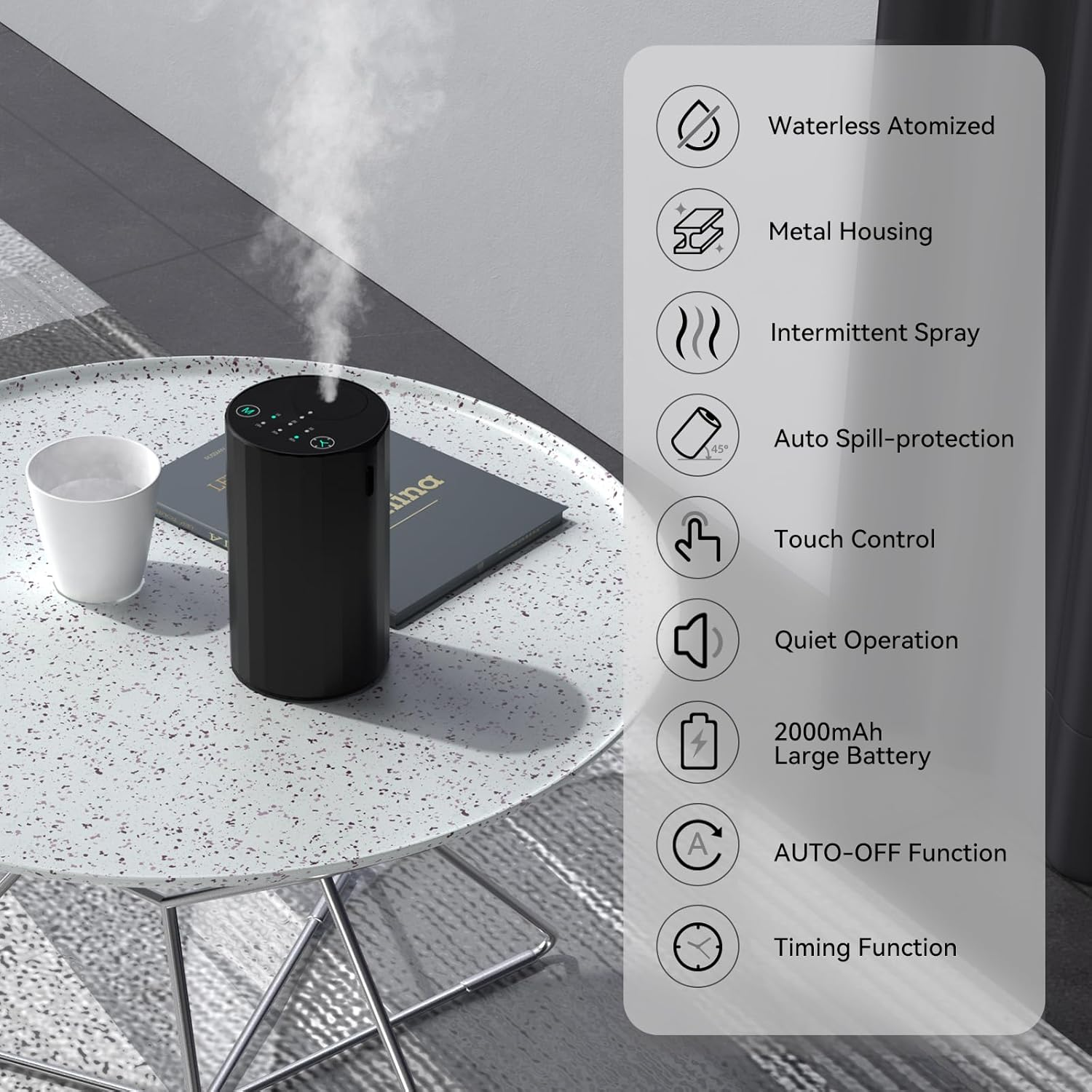 Waterless Essential Oil Diffuser Aromatherapy Scent Diffusers for Home Large Room, Bedroom, Car, Office, Desk, Battery Operated Mini Portable Air Freshener (Black) - Golden image number 5