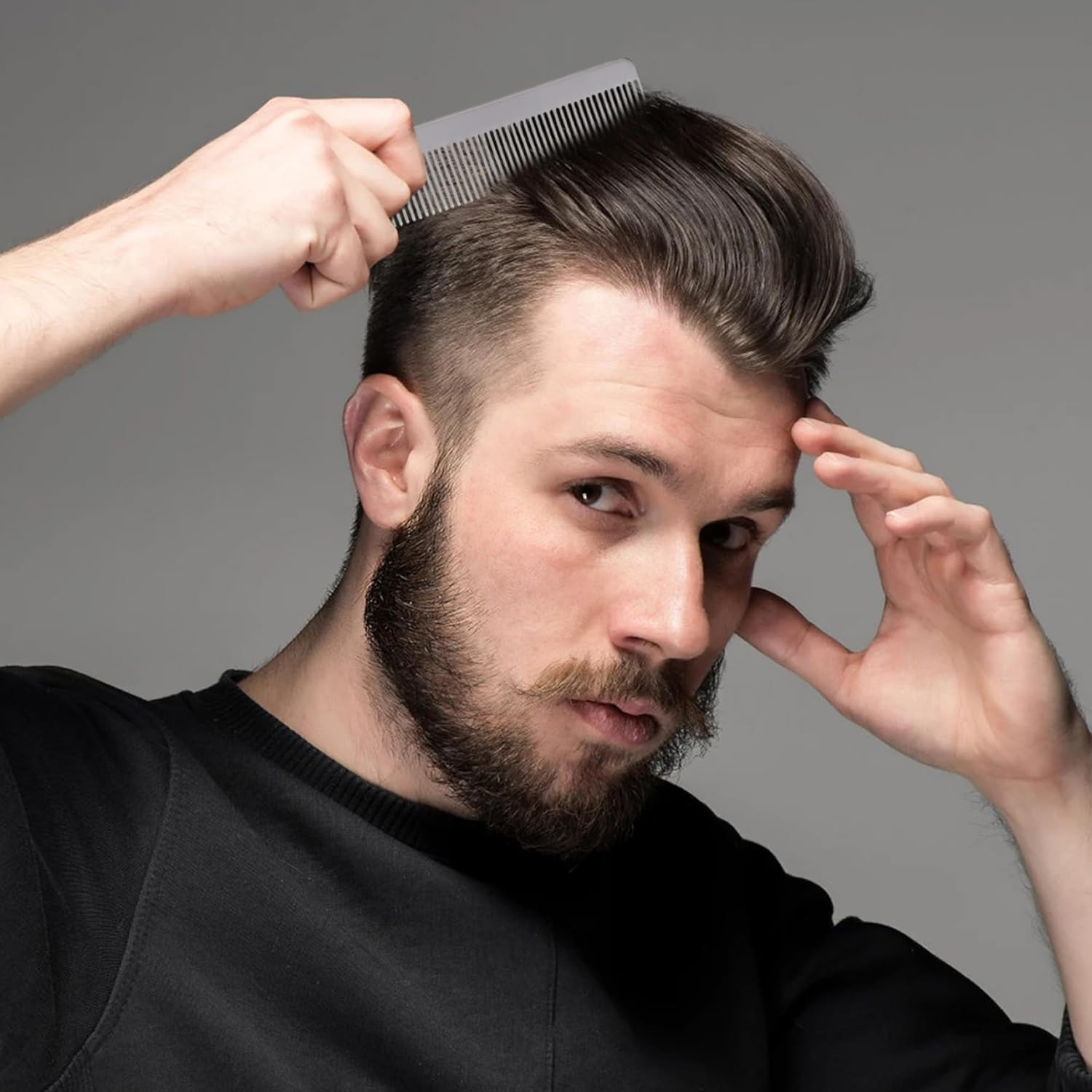 Metal Comb Fine Tooth Titanium Pocket Comb anti Static Travel Friendly Grooming Tool with Smooth Rounded Tips image number 4