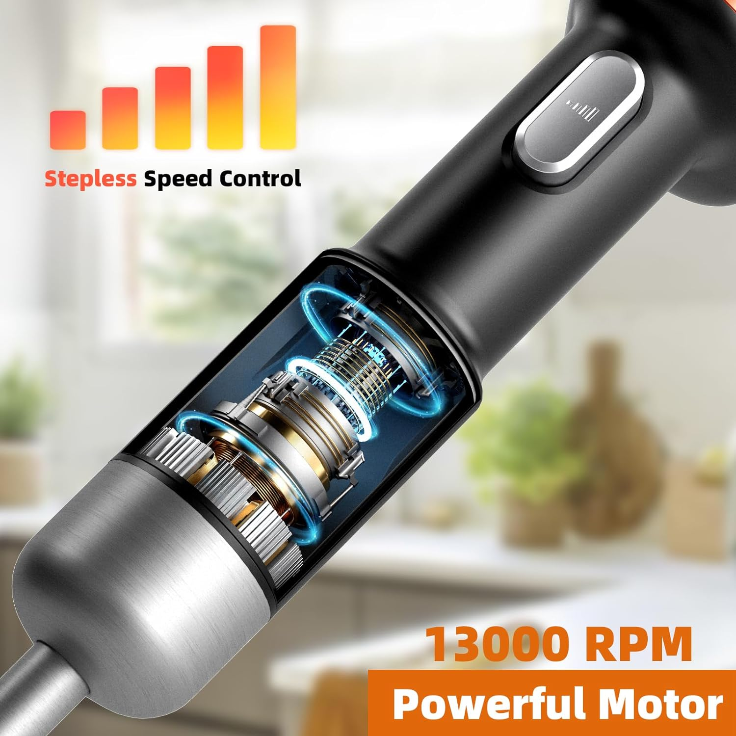 RITUS Immersion Blender, 5 in 1 Cordless Hand Blender Heavy Duty Motor, 4000-13000RPM Lmmersion Blender Variable Speed Hand Blender with Mixing Beaker, Chopper, Whisk and Milk Frother