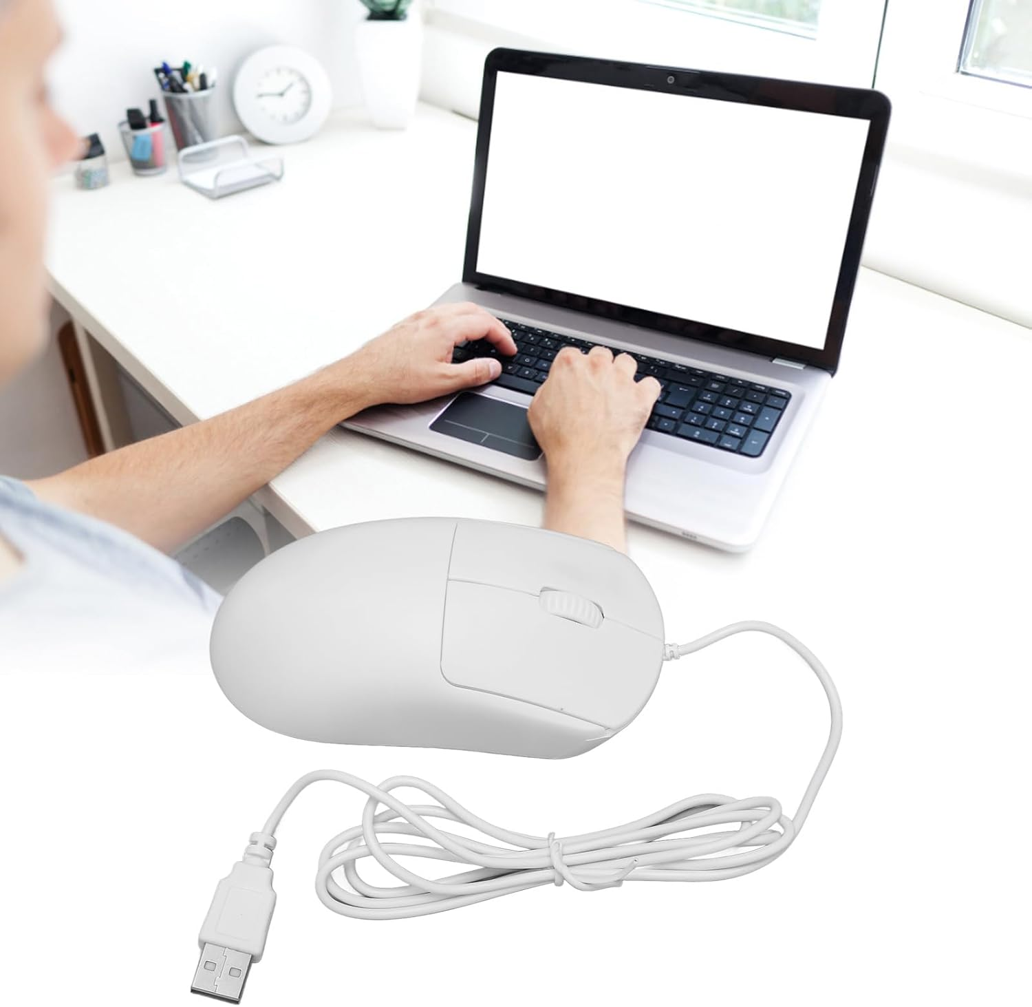 Computer Mouse Wired USB Port Plug and Play Optical Mouse Gaming 1200 DPI Office Desktop PC (White) image number 1