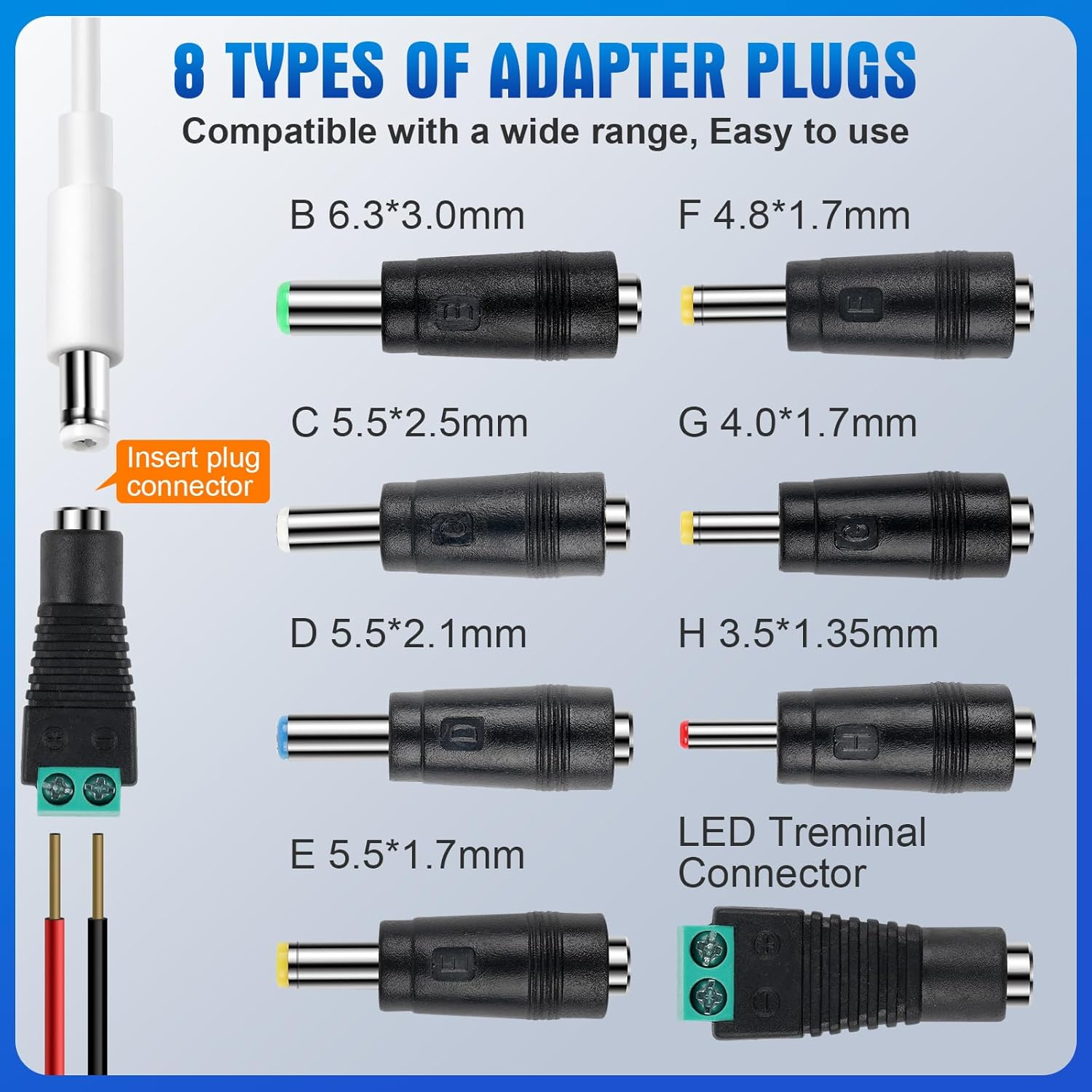 YOSHINE Power Supply Adapter &ndash; Universal 12V 1A AC to DC Adapter with 8 Adapter Plugs, SAA Listed Power Supply Converter Adapter for Diffuser Humidifier, LED Strip, Monitor, Router and More (1.5M)