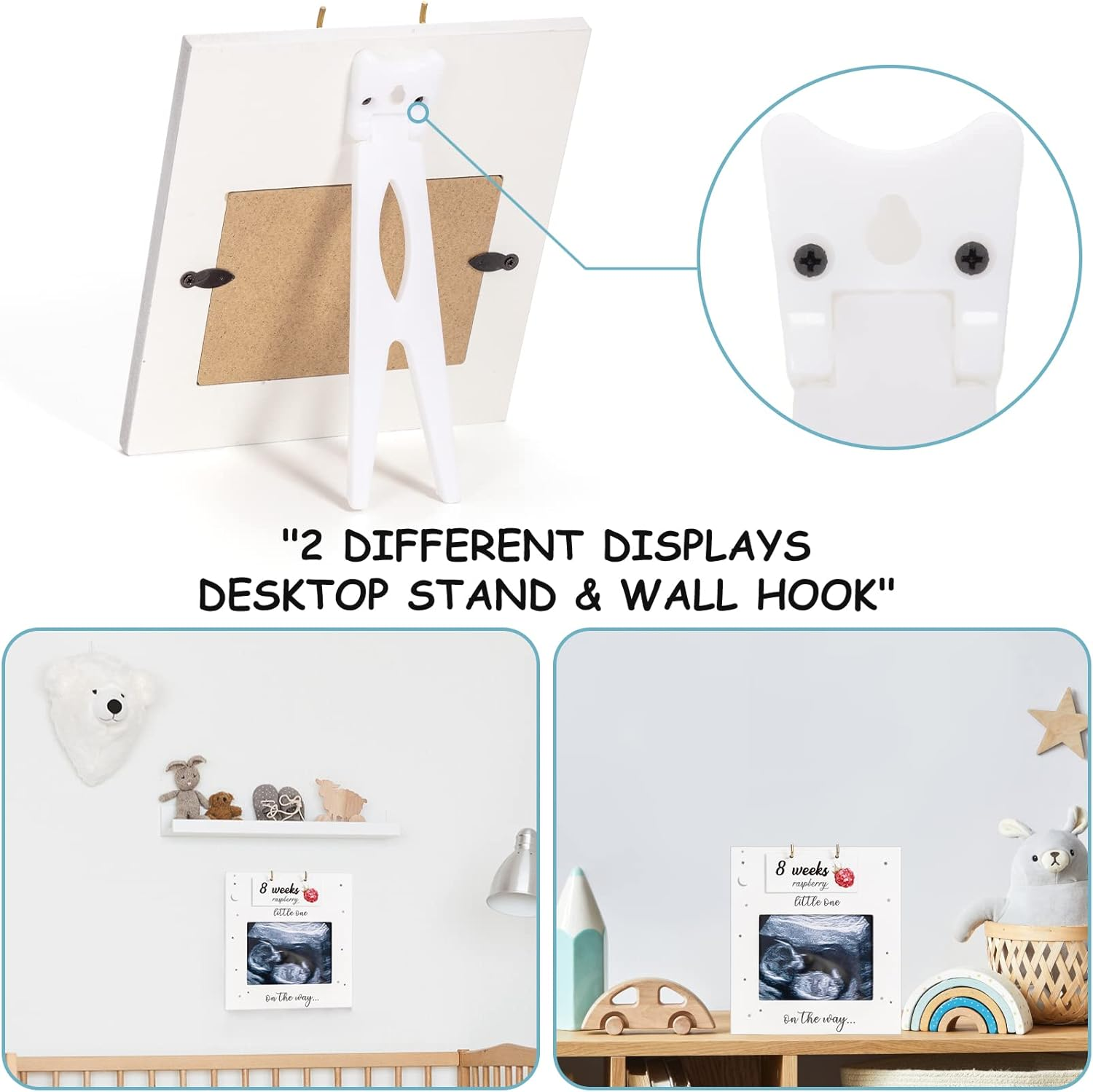 BUULUE Ultrasound Picture Frame, Sonogram Picture Frame with Belly Bump Fruit & Vegetable Signs, Expecting Parents to Be Unique Gifts for Pregnant Women, Pregnancy Milestone to Track Baby Grow, White image number 5