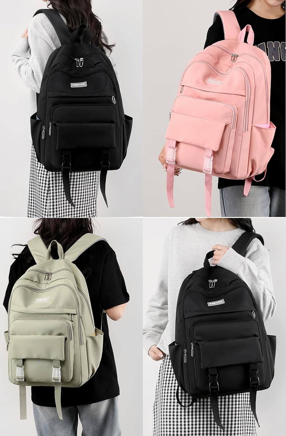 Sellerfun Girls Junior Middle School Backpack Solid Color Casual Daypack Laptop Bag Fit for School Travel Leisure Time