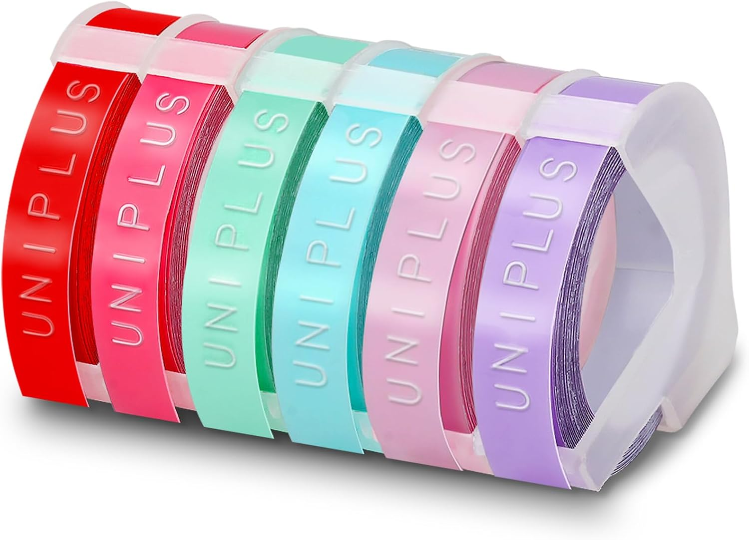 Uniplus 5 Rolls 3D Label Tape Replacement for Dymo Embossing Tape 9Mm X 3M for Dymo Omega Home Junior Organizer Xpress Pro Office-Mate II Motex E-101 E-303 Light Yellow/Light Blue/Light Green/Light