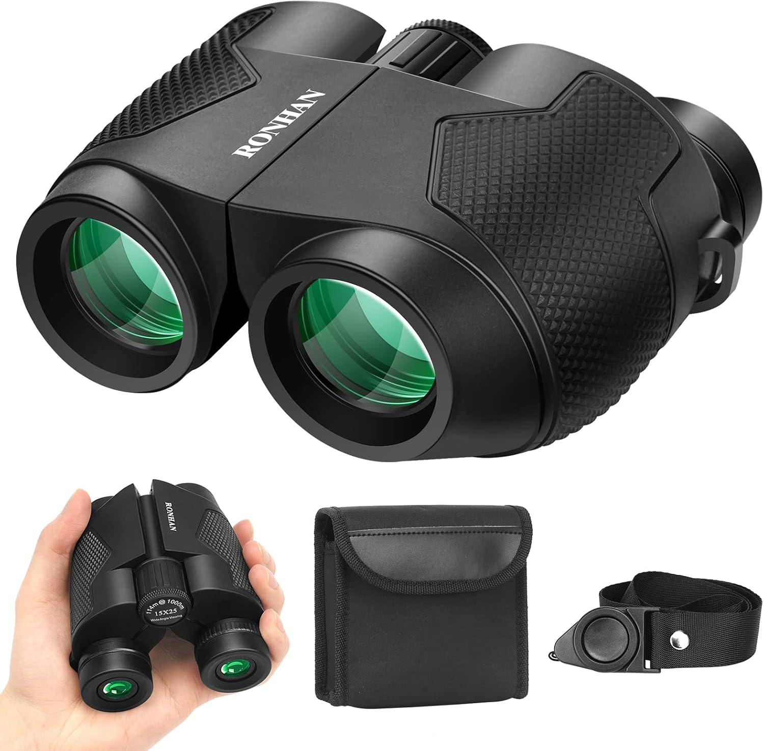 RONHAN 15&times;25 Compact Binoculars for Adults Kids, Small Binoculars with Large View Clear Low Light Vision, High Power Lightweight Binocular for Cruise Ship Bird Watching Travel with Case and Strap image number 4