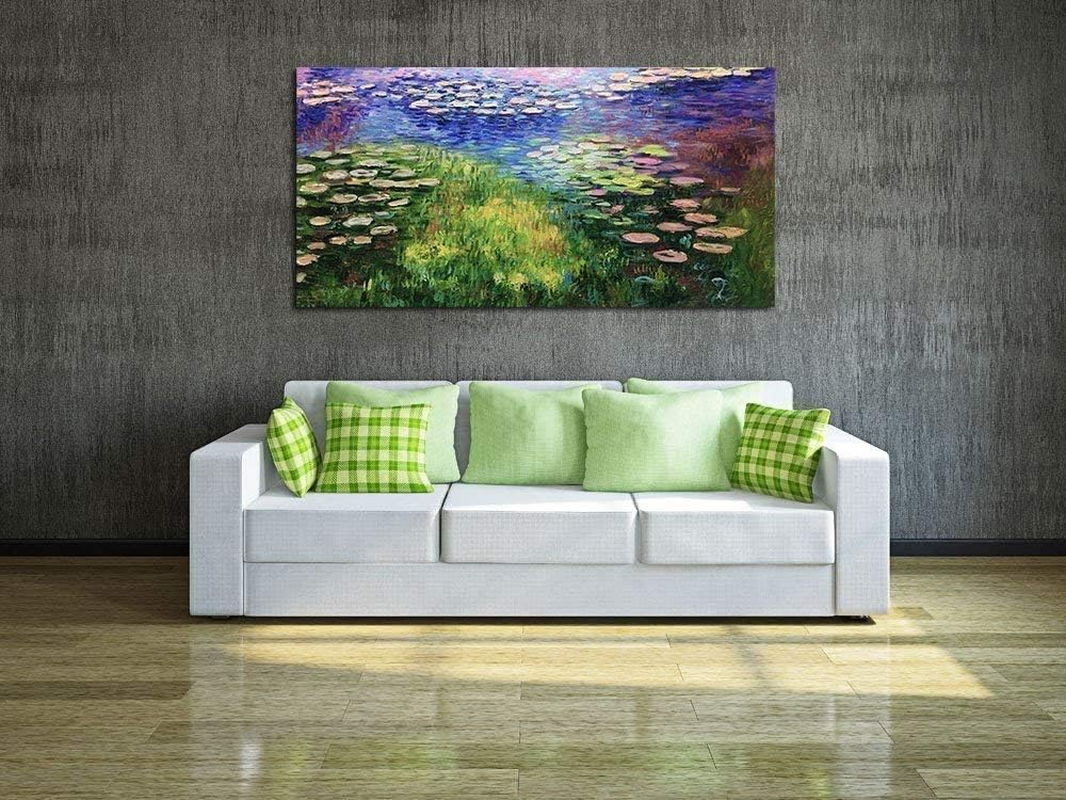 Framed Oil Painting,Hand Painted Modern Abstract Textured Big Wall Paintings,Can Be Hung Home Decoration Large Canvas Wall Art,Monet Style Water Lily Replica (80 X 40 Cm) image number 2