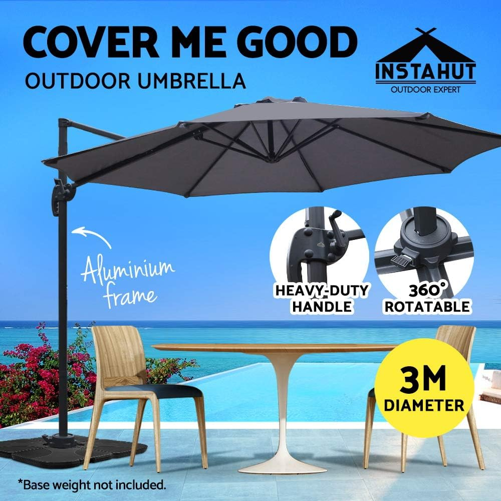 Instahut Outdoor Umbrella 3M Charcoal Cantilever Roma Umbrellas Stand, Sun Beach Garden Gazebo Canopy Home Patio Camping Tent, 360&deg; Rotatable Shading Water Resistant and UV - Black image number 5