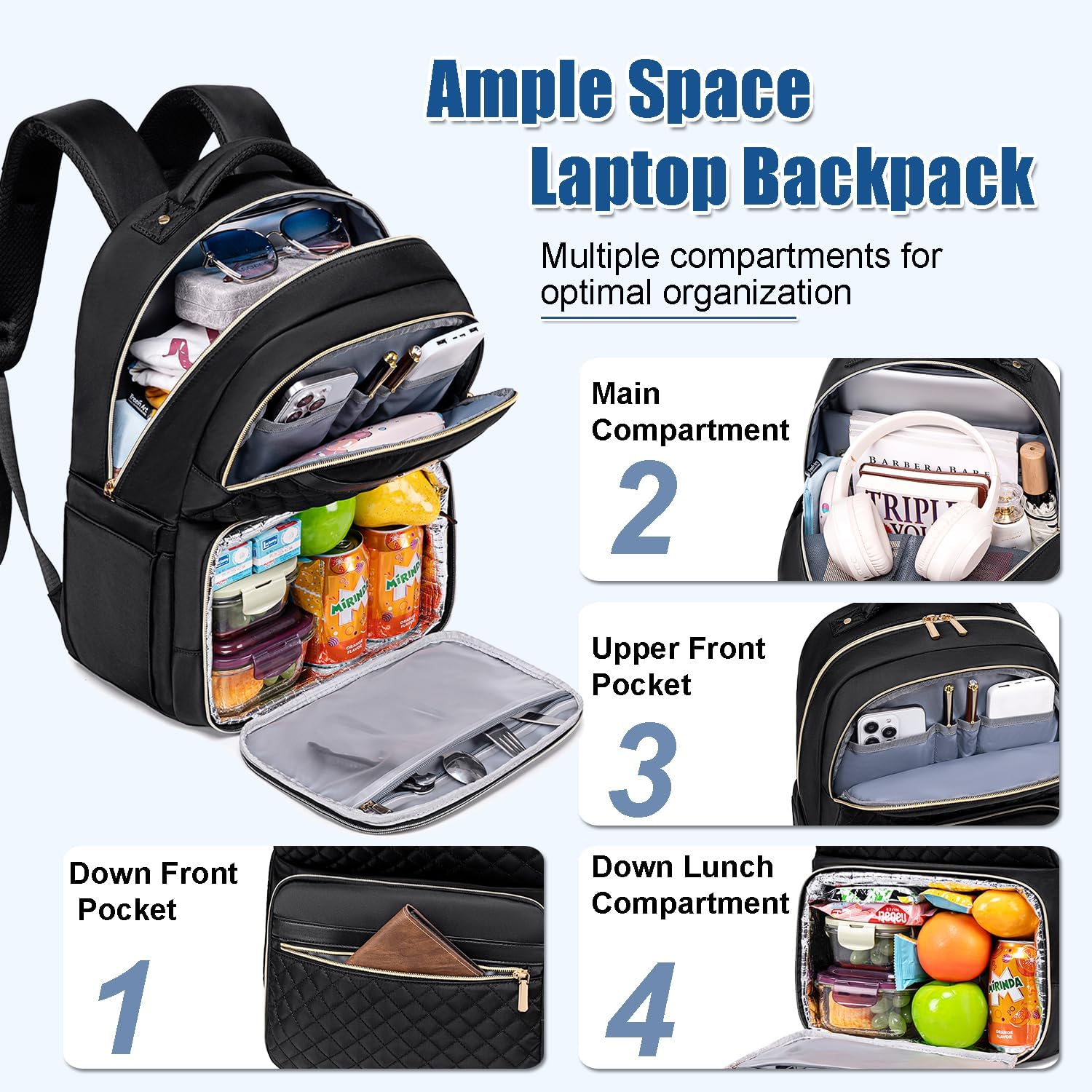 Weitars Lunch Backpack, Insulated Cooler Backpack 15.6 Inch Laptop Backpack for Women Men,Travel Backpack,Work Backpack image number 2