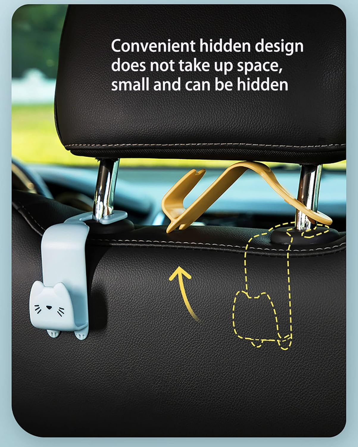 Car Seat Headrest Hooks, 4 Pack Universal Car Backseat Brackets, Bag Holder Hooks for Car, Automobile Seat Back Organizers, Vehicle Accessories Rear Seat Backseat Hanger for Purse Bags and Coats