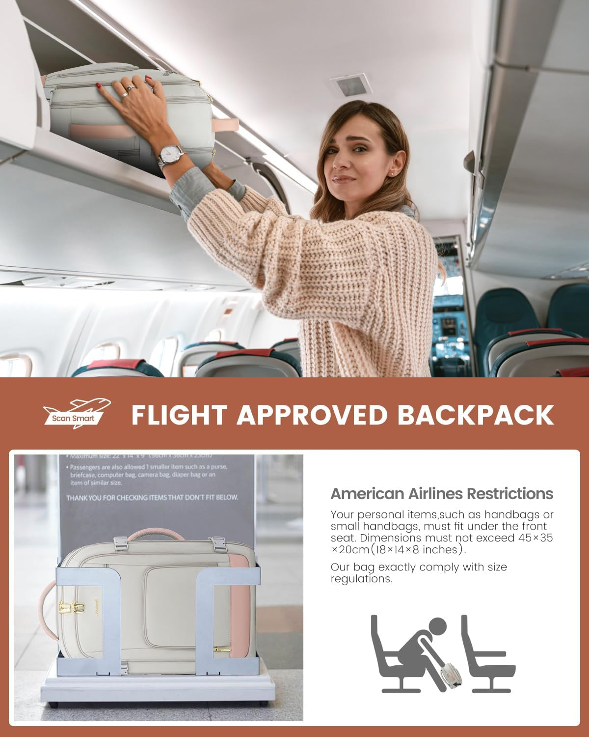 LOVEVOOK Carry on Travel Backpack for Women Men Flight Approved, 40L/50L Personal Item Backpack for Airplanes, Business Weekender Overnight Daypack Fits 17 Inch Laptop image number 6