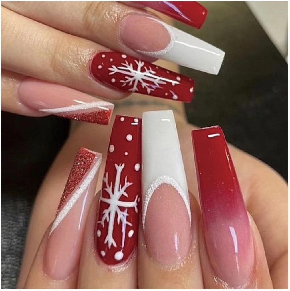 Fake Nail 24Pcs Full Cover Nail Pink Heart Silver Glitter Coffin False Nails Design Ballerina Fake Nails Manicure Wearable Fake Nails Women False Nails