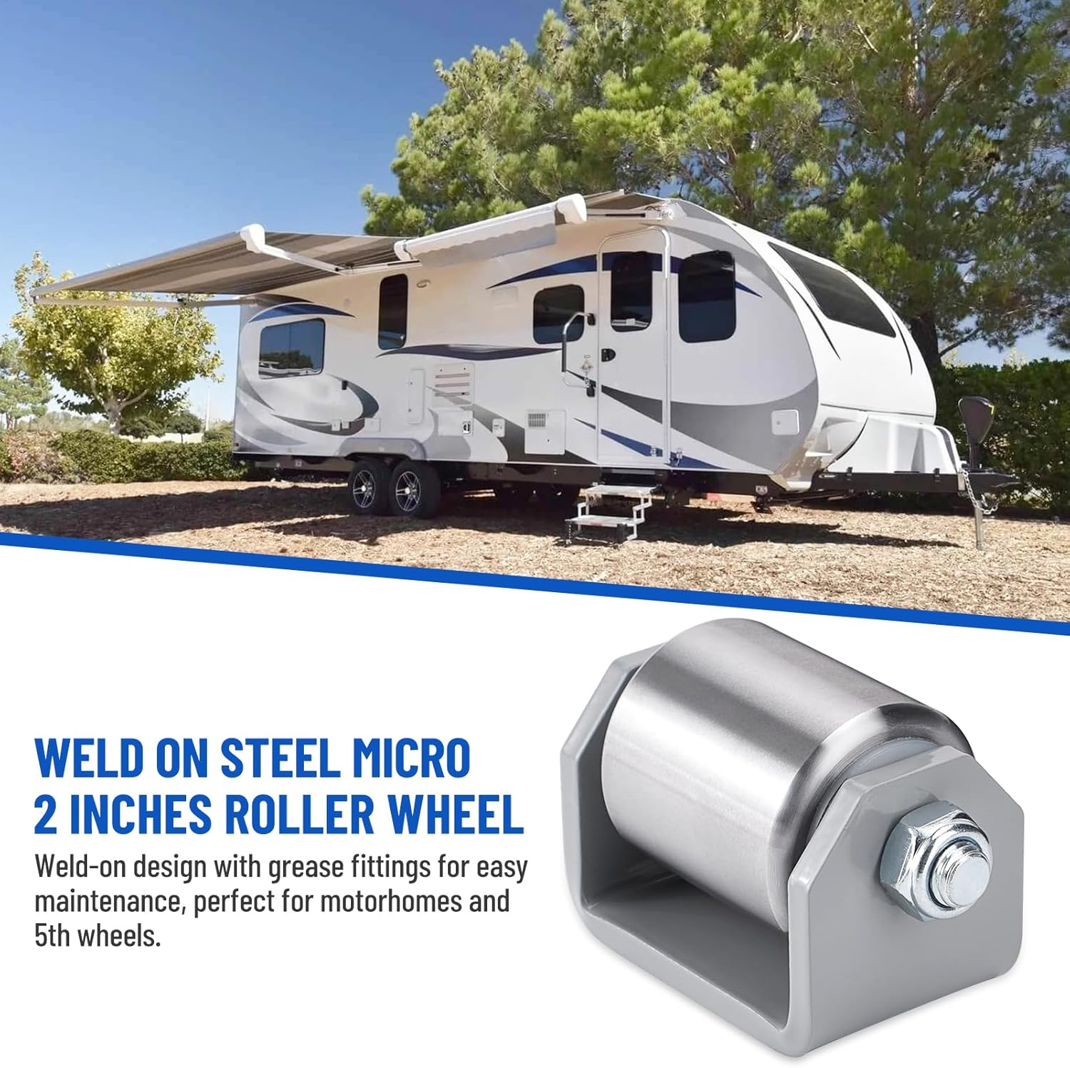 SPARKWHIZ 2" Weld on Trailer Roller Heavy Duty Steel Skid Wheels Caster Roller with for RV Trailers, Motorhome and 5Th Wheels (Pack of 2) image number 1