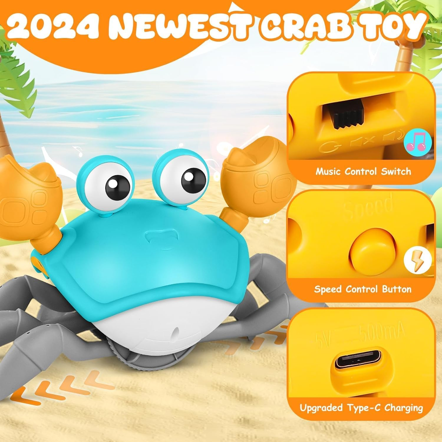 Crawling Crab Toy 2.0-2024 Baby Boy Tummy Time Walking Activity Crawly Crabby Sound&Speed Control Mute Rechargeable Infant Birthday Gift Easter Basket Stuffers image number 4