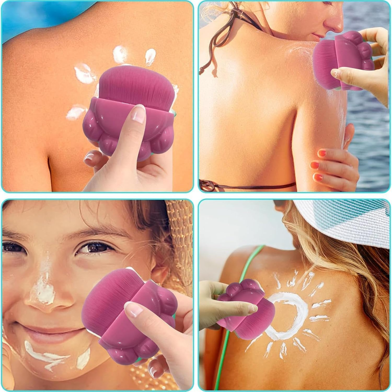 Sunscreen Applicator for Kids | Portable Sun Lotion Applicator,Ergonomic Sunblock Brush for Summer,Sunblock Buddy Brush Set,Cute Sun Cream Brush for Boys Girls - Pink image number 5