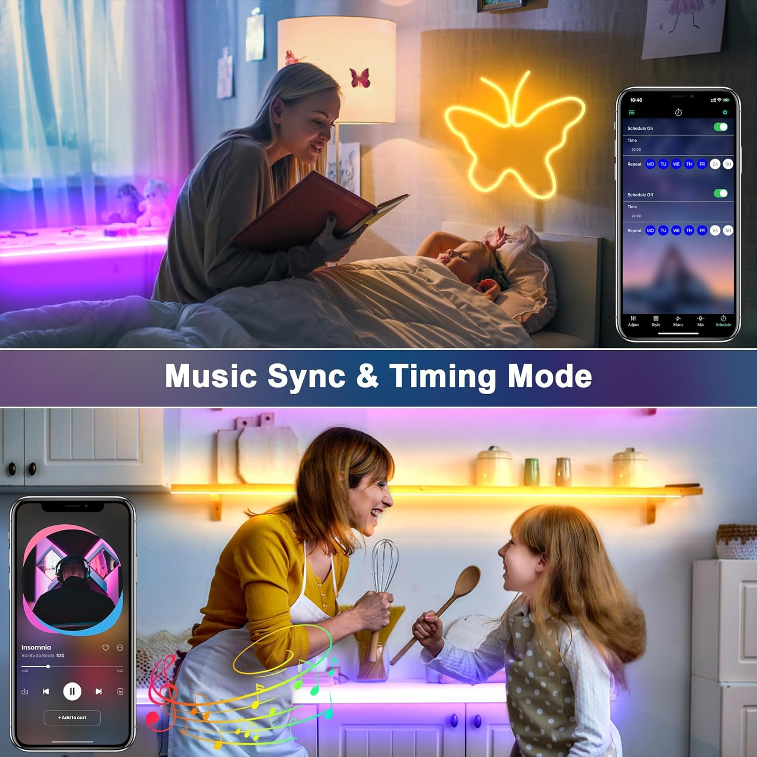 Cozylady USB Neon Rope Lights 5M,Waterproof 16.5Ft RGB LED Neon Light，Bluetooth App Control,Music Sync,Timer, Flexible DIY Color Changing Neon Strip Light for Bedroom Mirror Wall Party Outdoor Decor image number 6