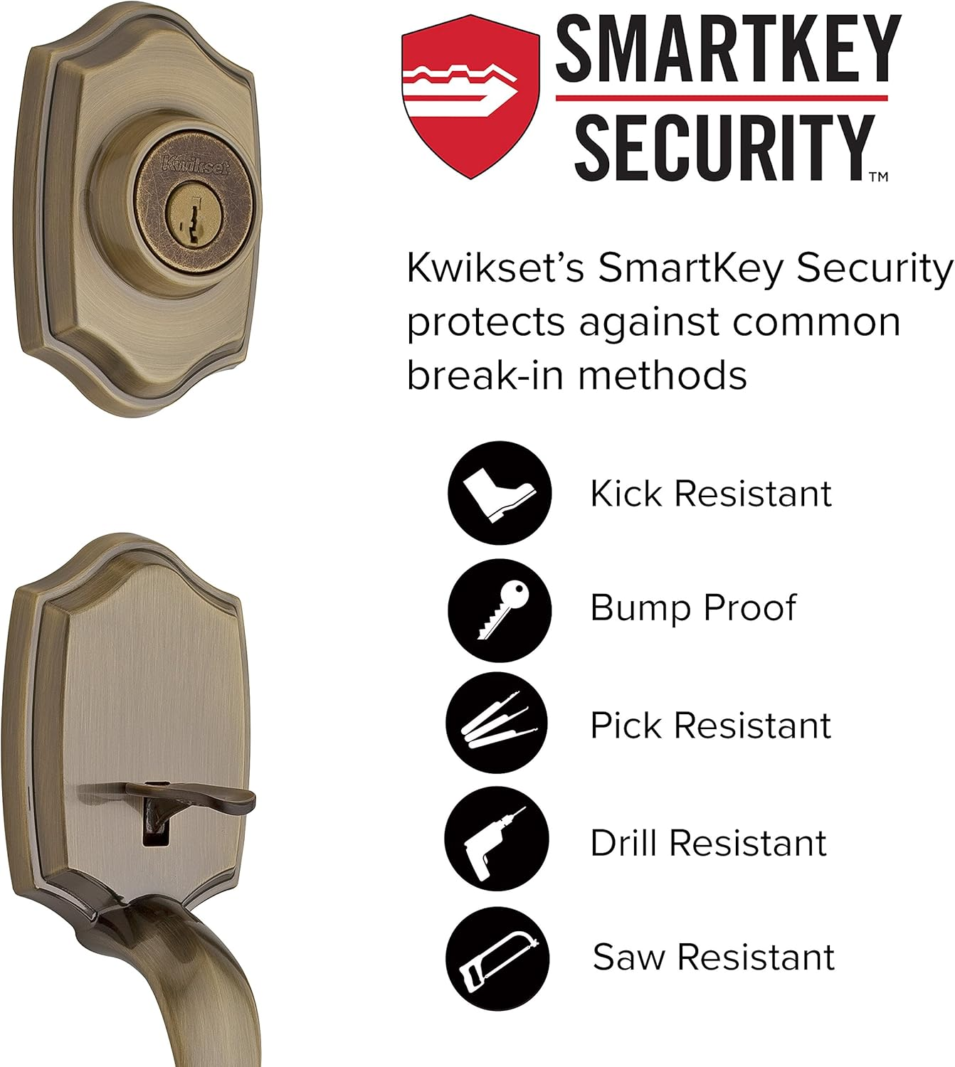 Kwikset Belleview Single Cylinder Handleset W/Tylo Knob Featuring Smartkey in Antique Brass image number 4