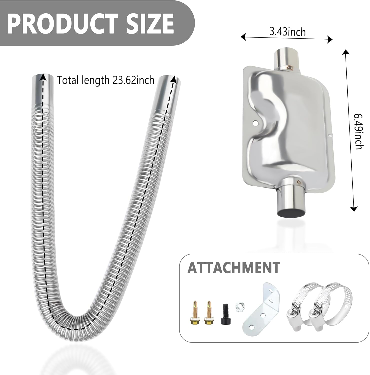 25Mm/0.98" Diesel Heater Exhaust Pipe with Silencer Muffler,Stainless Steel Pipe for Car Modified Intake & Exhaust System,Universal Car Accessories Diesel Heater Hose Kit