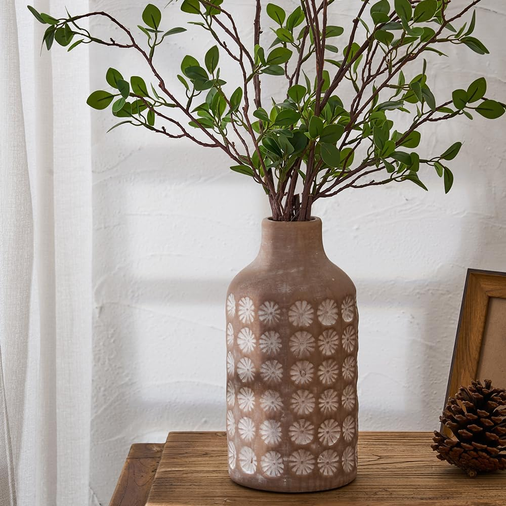 Luka Ceramic Rustic Farmhouse Vase,10 Inch Terracotta Vase,Pottery Decorative Flower Vase for Home Decor, Table, Living Room Decoration, Shelf Decor,Housewarming image number 5