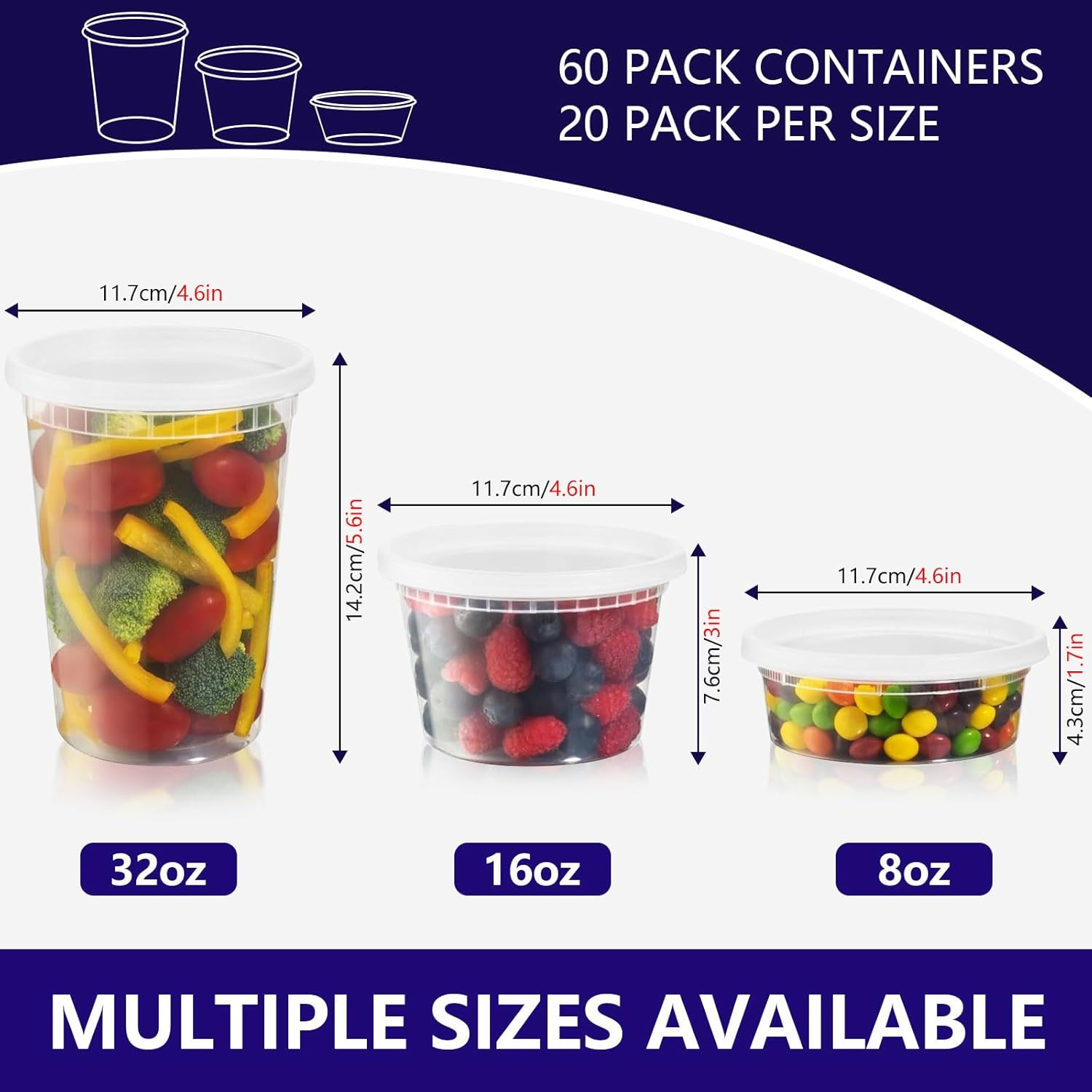 60-Set Deli Containers with Airtight Lids [20Sets-8Oz, 20Sets-16Oz, 20Sets-32Oz] - Bpa-Free, Leakproof, Microwave, Dishwasher & Freezer Safe - Good for Meal Prep, Portion Control, and Food Storage image number 5