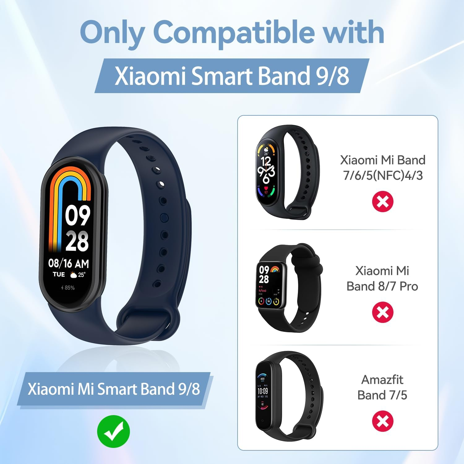 (10 Pack) Watch Bands Compatible with Xiaomi Mi Band 10/9/8/NFC, T Tersely Soft Silicone Replacement Bands Sport Adjustable Wrist Strap for Women Men,Colourful Bracelet Strap image number 1