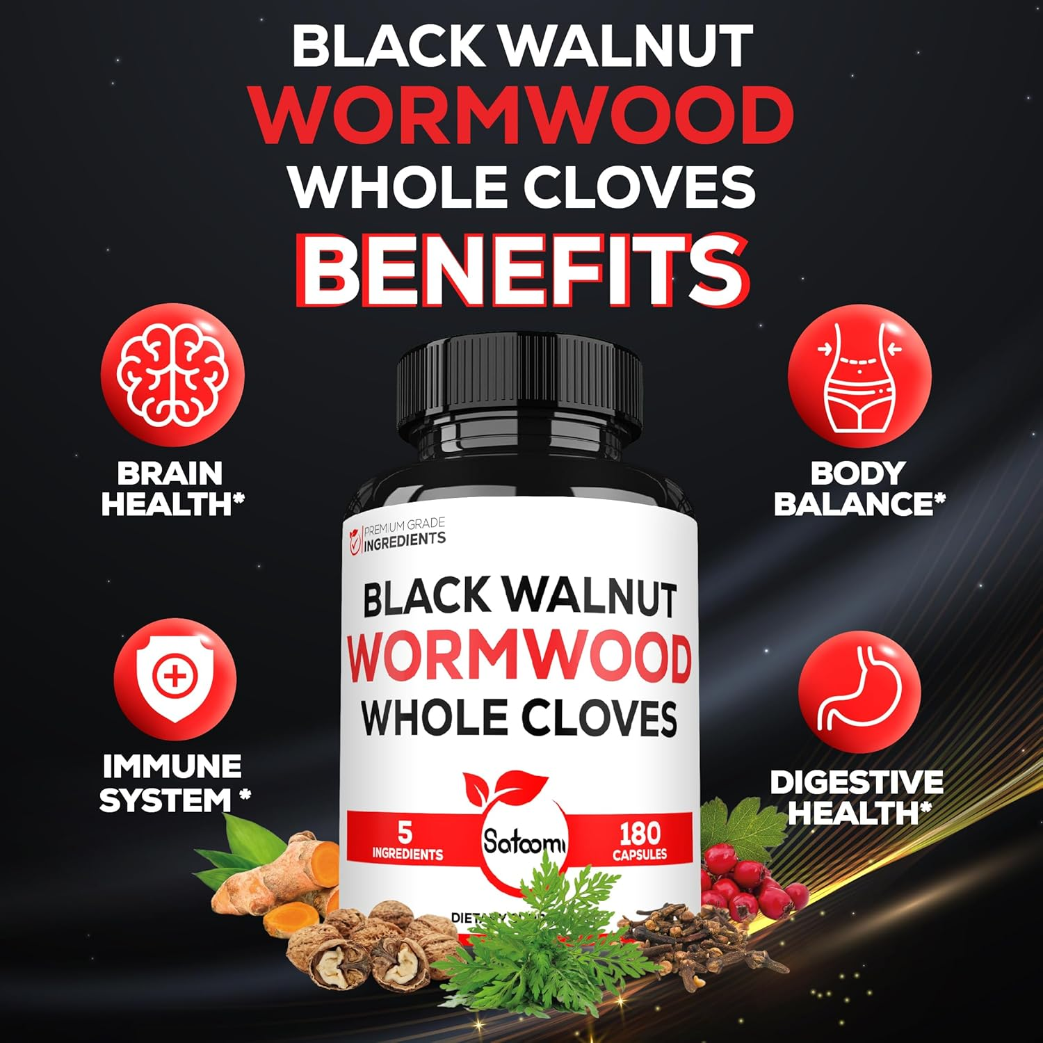 5In1 Wormwood Capsules Supplement - Extracted from Black Walnut, Whole Cloves, Turmeric and Berberine Hcl - 180 Count - 90 Day Supply image number 6