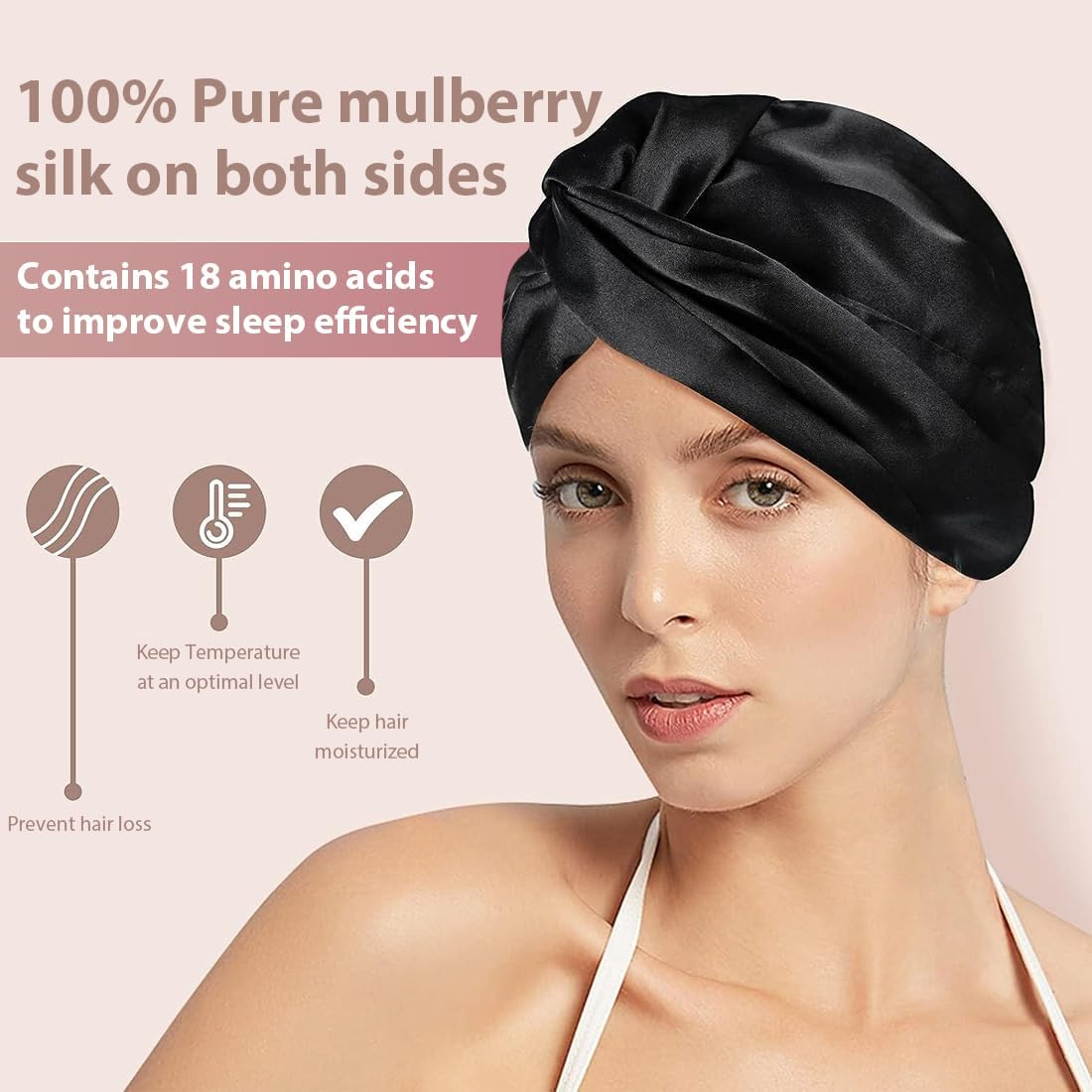 GXGM Silk Bonnet for Sleeping, Silk Bonnet, Satin Hair Cap for the Night, Protects Hair from Breakage & Split Ends, Retains Curl Shape, Saves Time When Styling, Suitable for All Sizes & Hair Types image number 5