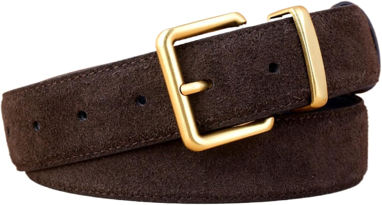 Fashion Elegant Ladies Suede Belt with Gold Buckle, Women Genuine Leather Belt for Jeans Pants Dress Coat - Black B image number 4