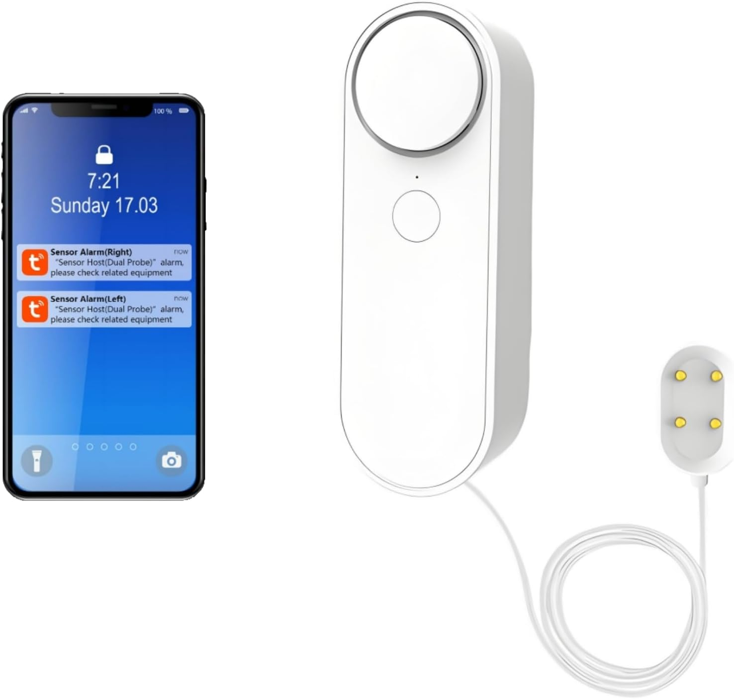 Lancoon Wifi Water Level Detector Tuya Smart Sensor Alarm Dual Probe Loud Volume APP Alert Monitoring with 6.5 Feet Detection Line for Swimming Pool Fish Tank Aquarium