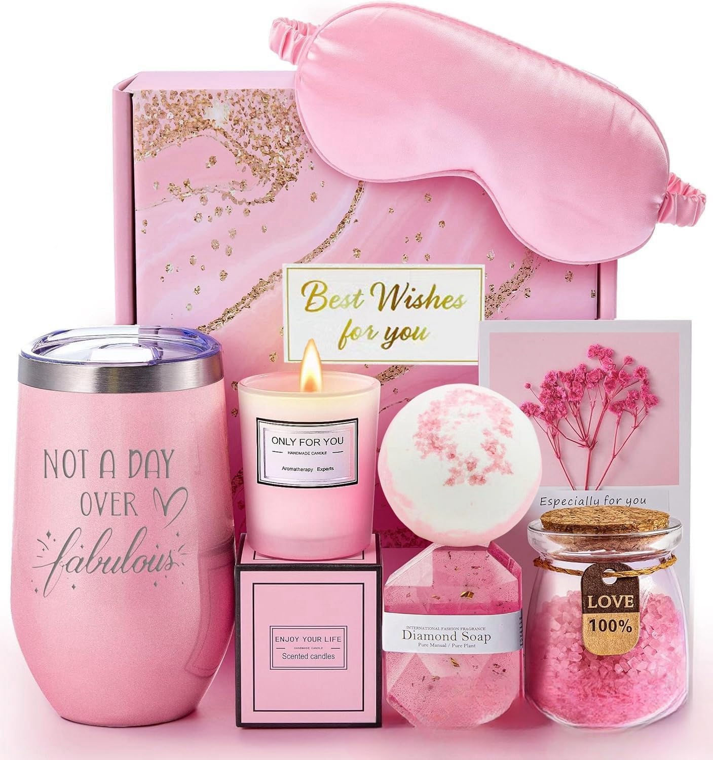 Birthday Gifts for Women, Relaxing Spa Gift Box Basket Set，Unique Birthday Gifts for Women, Mom, Wife, Girlfriend, Sister, Her, Best Friend,Colleague,Christmas, Valentine'S Day, Mother'S Day Gift Basket (Pinks)