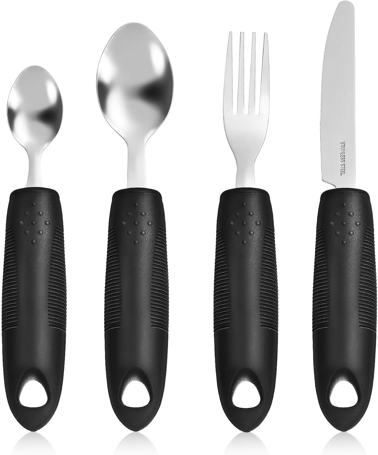 1 Set Adaptive Utensils Set Aid Silverware Stainless Steel Spoon Fork and Knives Self-Feeding Cutlery for Disabled Adults Elderly image number 1