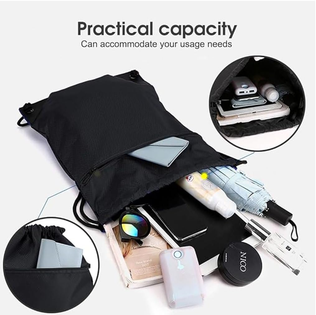 Drawstring Backpack Bag,Waterproof Back Sack Sport Gym Sackpack Bag Basketball Bag,Leisure Hiking Bag Travel Camping Bag Swim Bag with Zip Pocket Shoulder Thick Straps image number 3