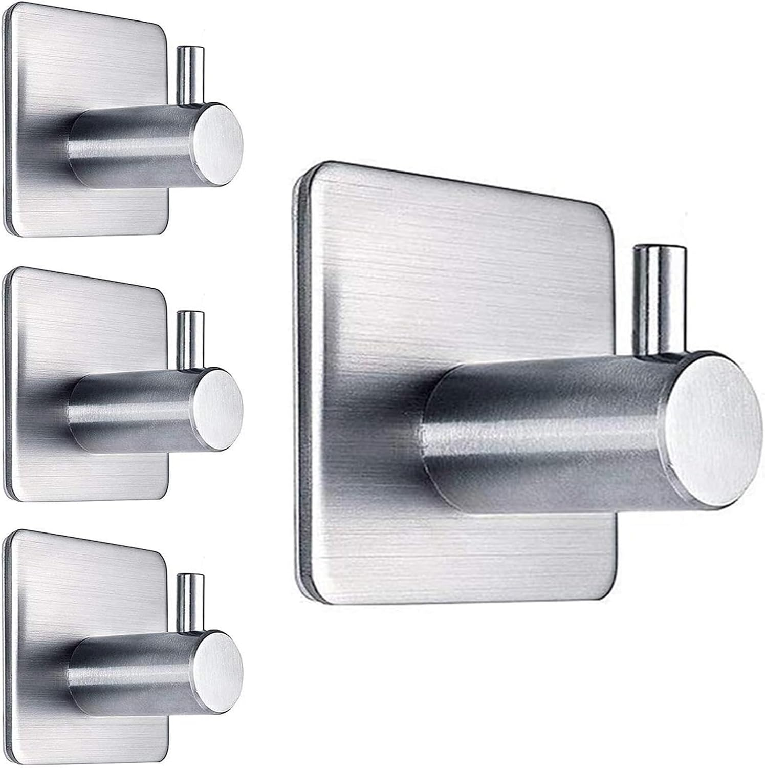 Black Adhesive Towel Hooks Heavy Duty Stick on Wall Hooks Shower Hooks for Bathroom Kitchen Door-4 Packs