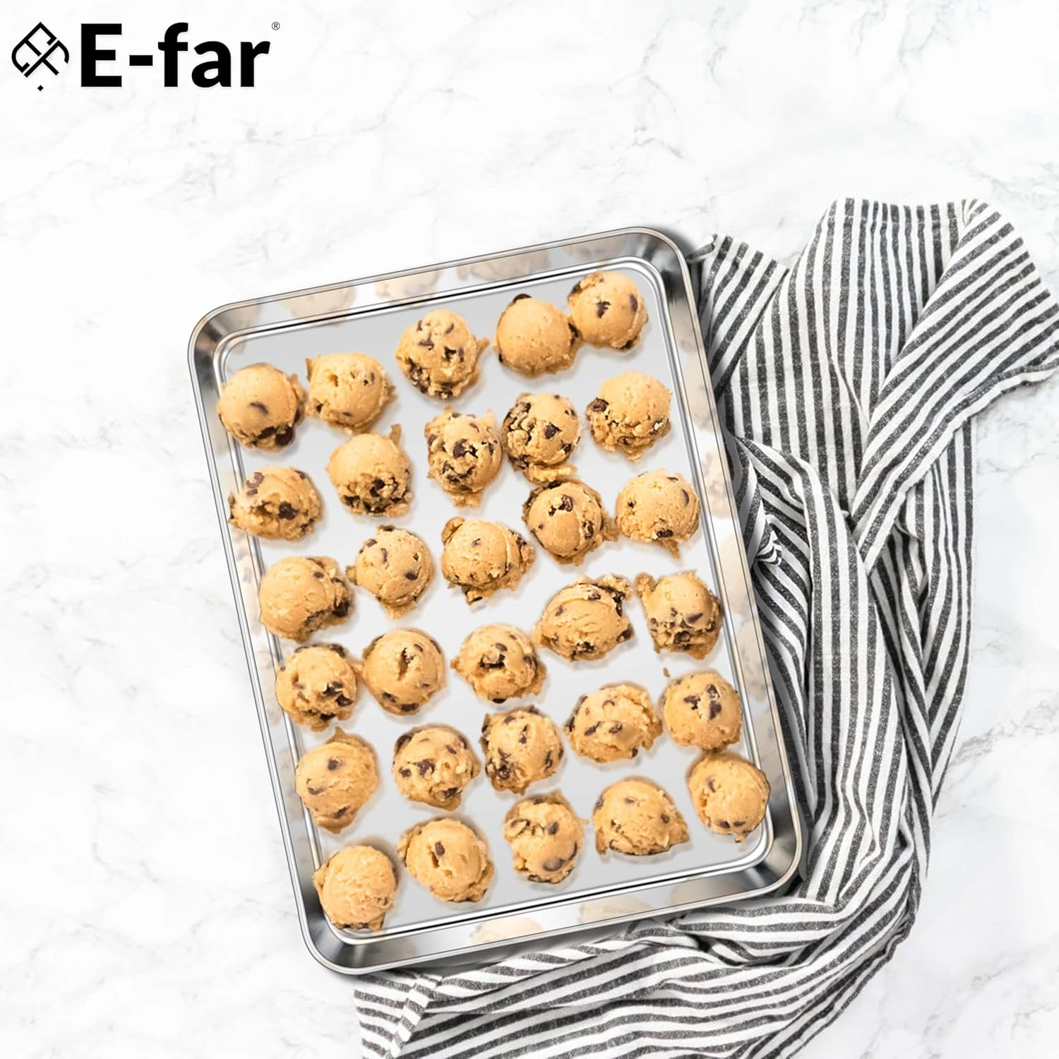 E-Far Cookie Sheet for Baking, 18&rdquo;X13&rdquo; Stainless Steel Baking Sheet Pan for Oven, Large Non Toxic Metal Baking Tray for Cake Cookies, Healthy & Rust Free, Mirror Finish & Dishwasher Safe, 1 Pack image number 4
