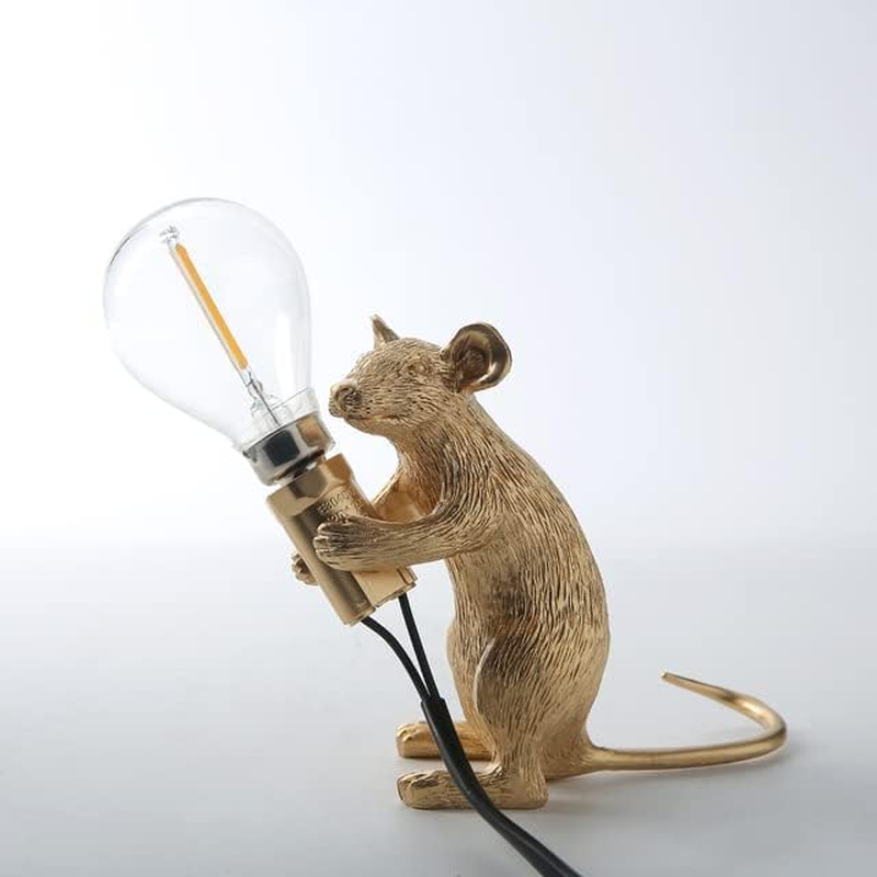 Mouse Table Lamp，Modern Cute Resin Animal Rat LED Night Light Bedside Mouse Desk Lights Mini Mouse Light Decor for Living Room, Bedroom, Kids Room (Crawling, White)