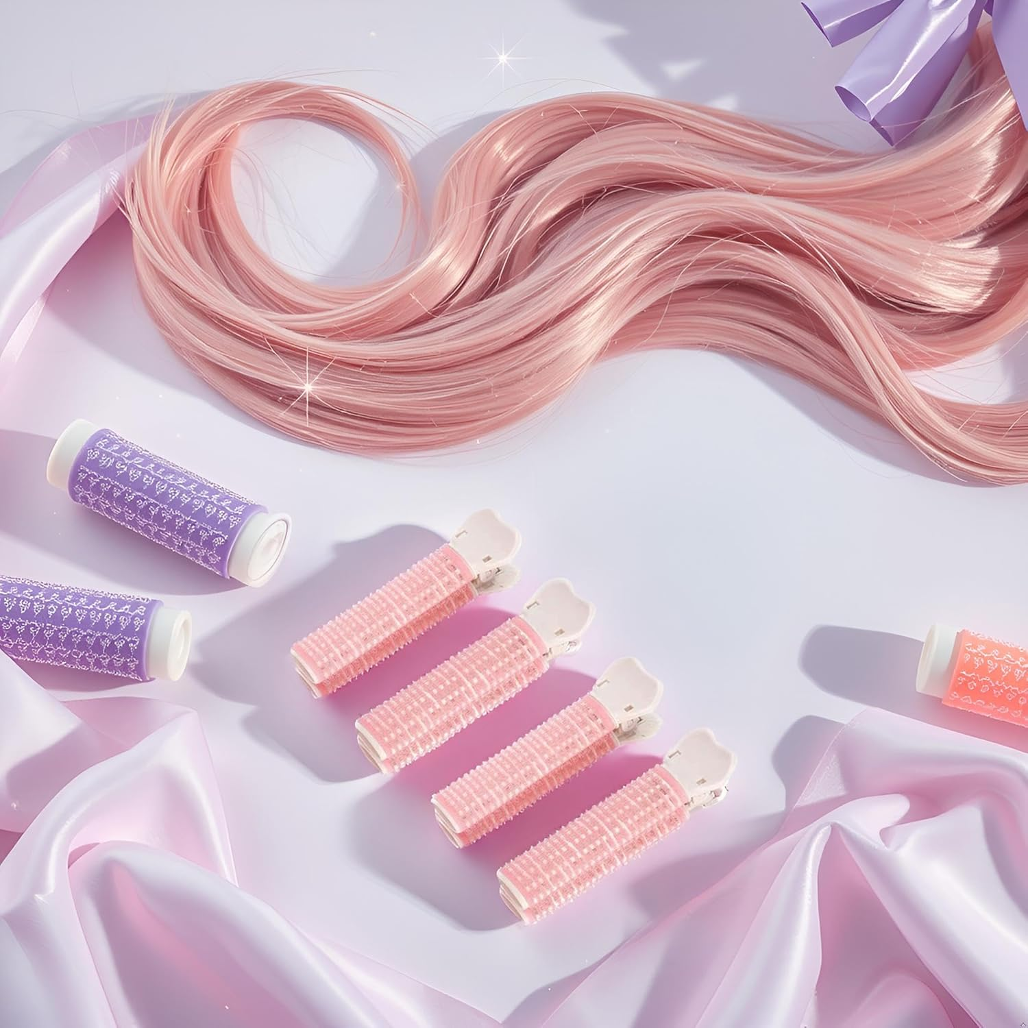 4 X Pink Hair Rollers with Clip, Volume Hair Root Clips, Bangs, Curlers, DIY Hair Styling Accessories, Portable Hair Volume Clip, Self-Gripping, Volume Hair Root image number 3