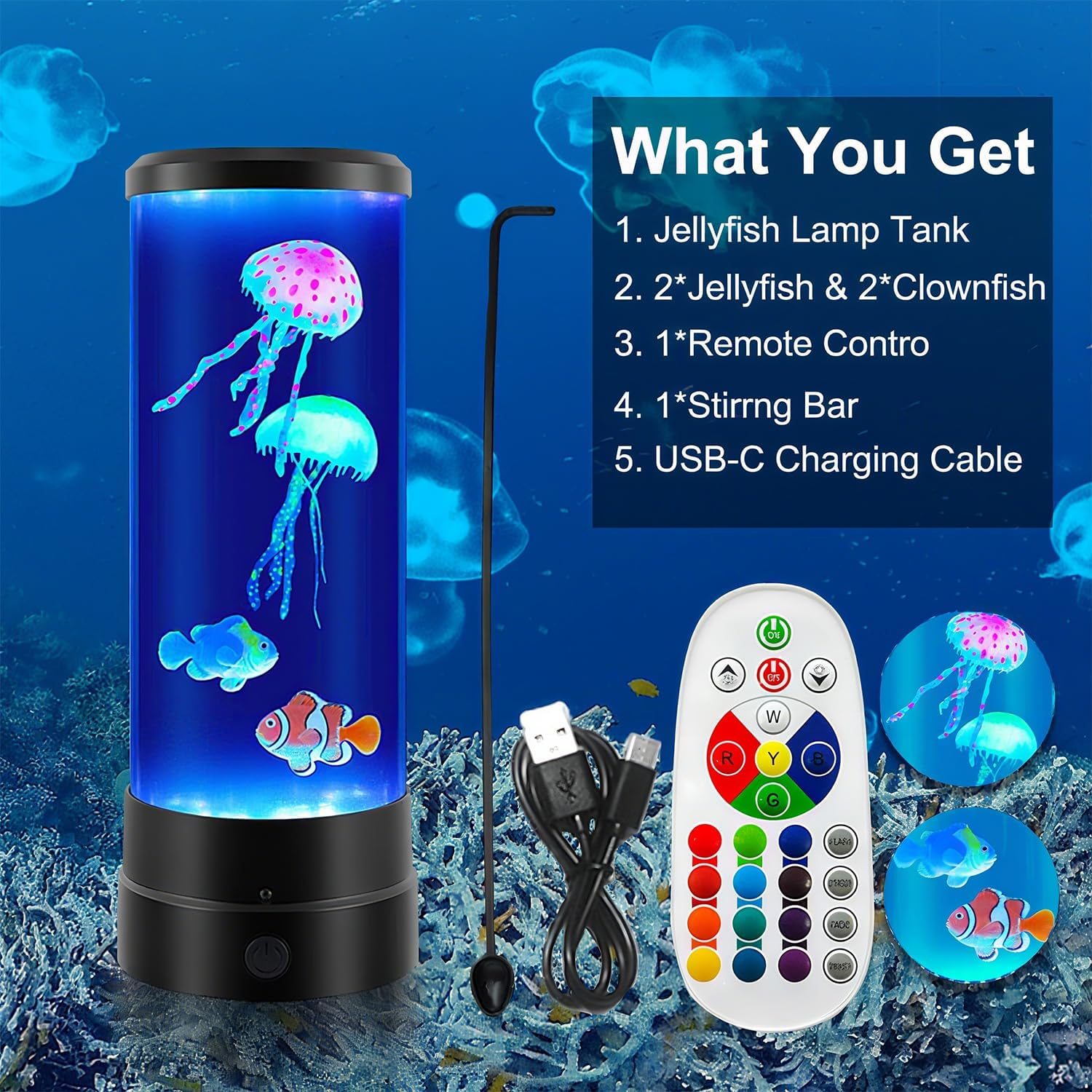 Jellyfish Lamp,Jellyfish Lava Lamp Night Light Mood Light for Kids 17 Colors Changing with Remote Control,Usb Powered Jellyfish Lamp for Adults,Christmas Halloween Gifts for Teen Boys Room Decoration.