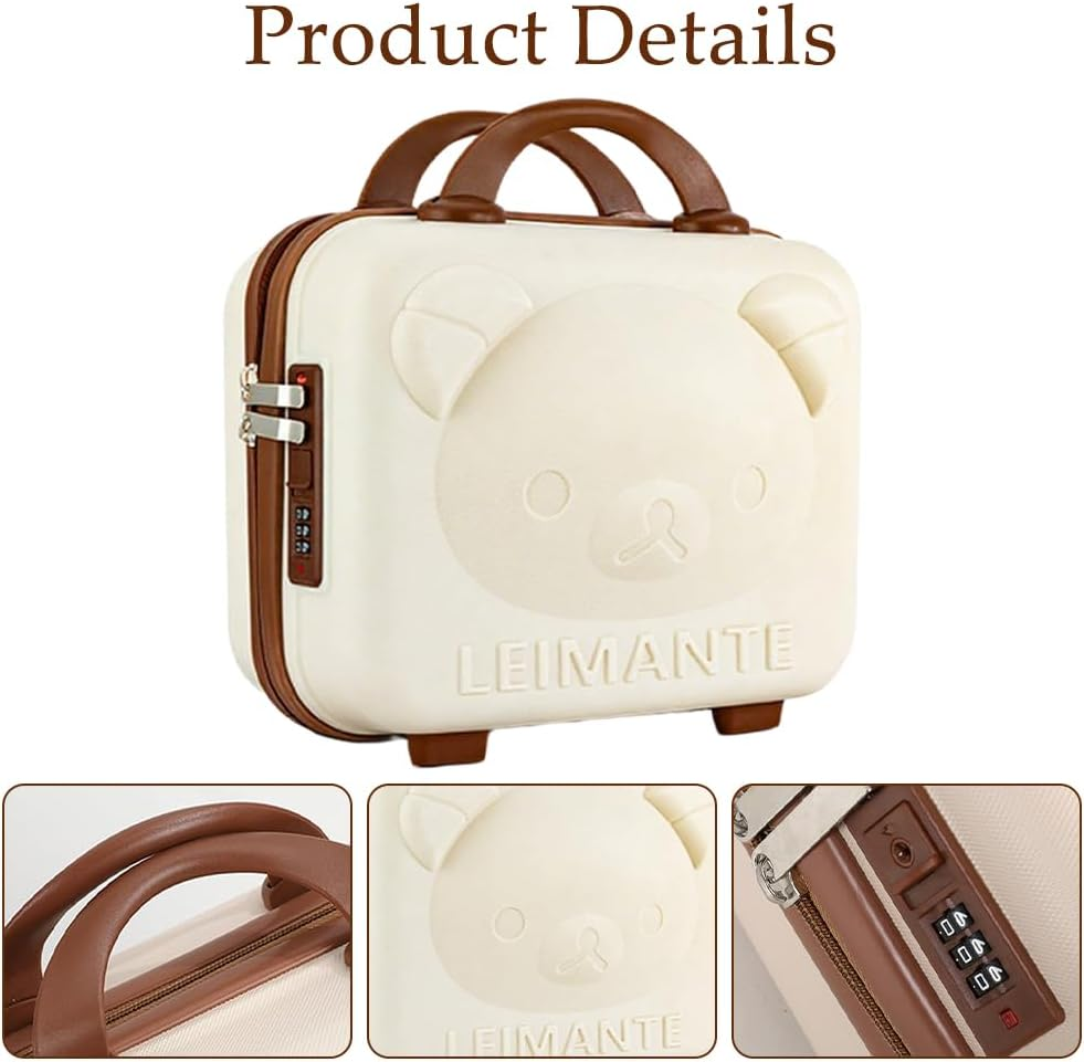 Hard Shell Makeup Case Organizer, Portable Mini Suitcase with Combination Locks and Elastic Band, Small Travel Hand Luggage Cosmetic Case for Women Girl image number 3