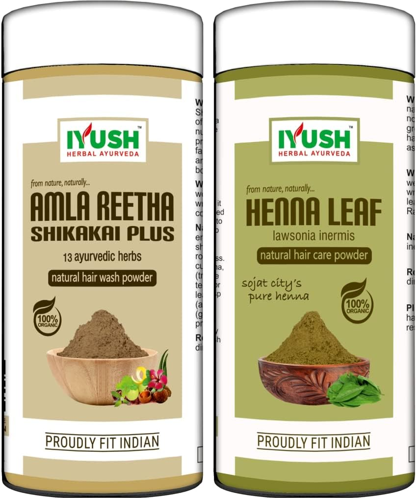 IYUSH Herbal Ayurveda Amla Shikakai Reetha Powder for Hair with 13 Natural Herbs and Natural Henna Powder for Hair &ndash; 500Gm | Hair Volume Powder | Hair Pack for Hair Growth | Hair Powder | (250Gm Each)