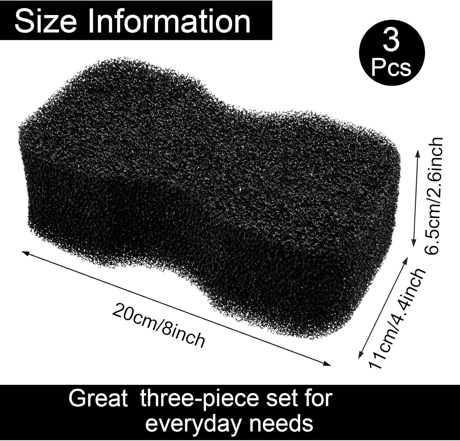 Eaasty 3 Pcs Horse Groomer Sponge Scrubber Massager Horse Grooming Brush Kit Supplies Large Soft Care for Cleaning Washing Bathing, Black, 4.33 X 7.87 X 2.56 Inch image number 3