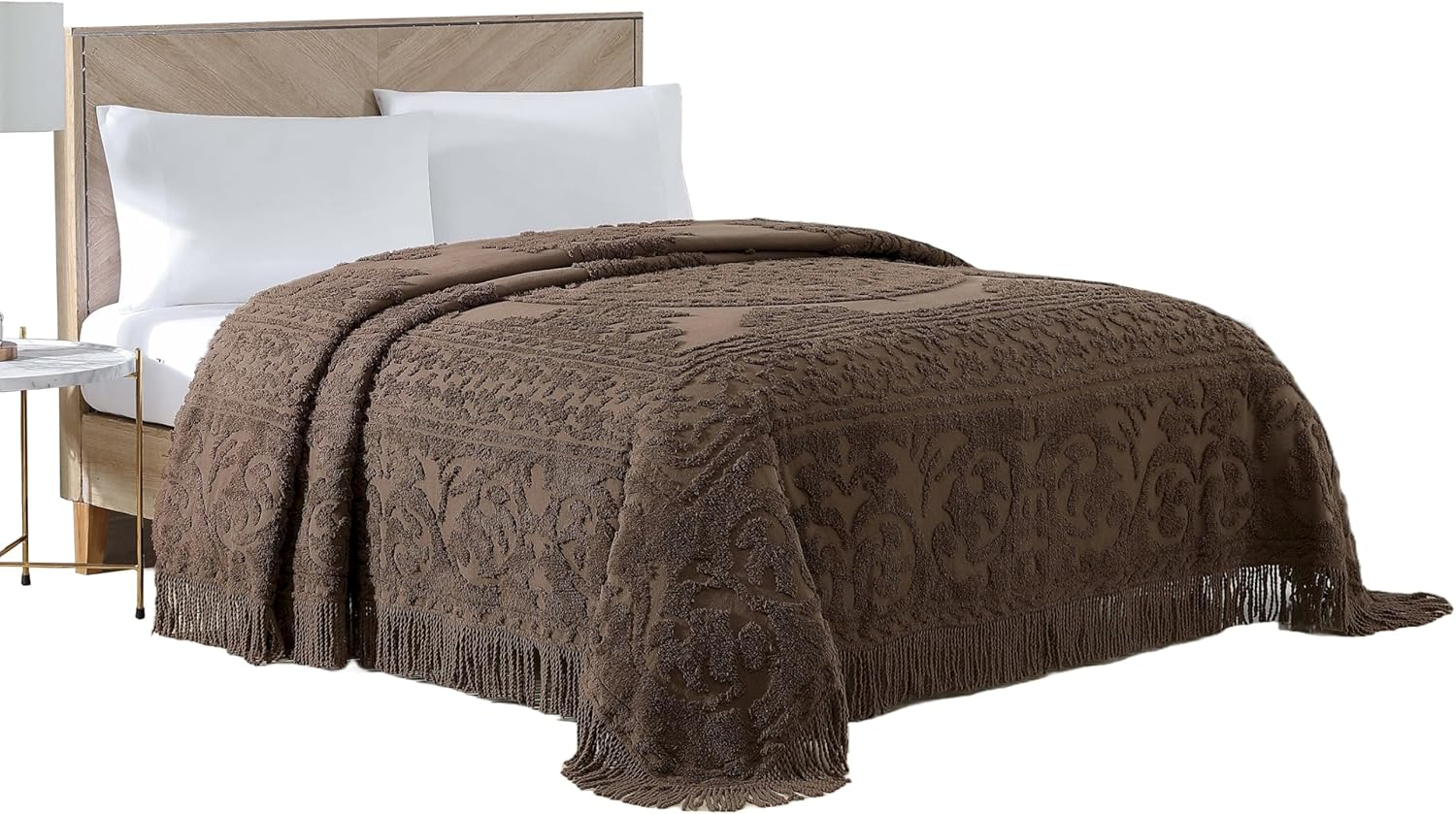 Beatrice Home Fashions Medallion Chenille Bedspread, King, Chocolate