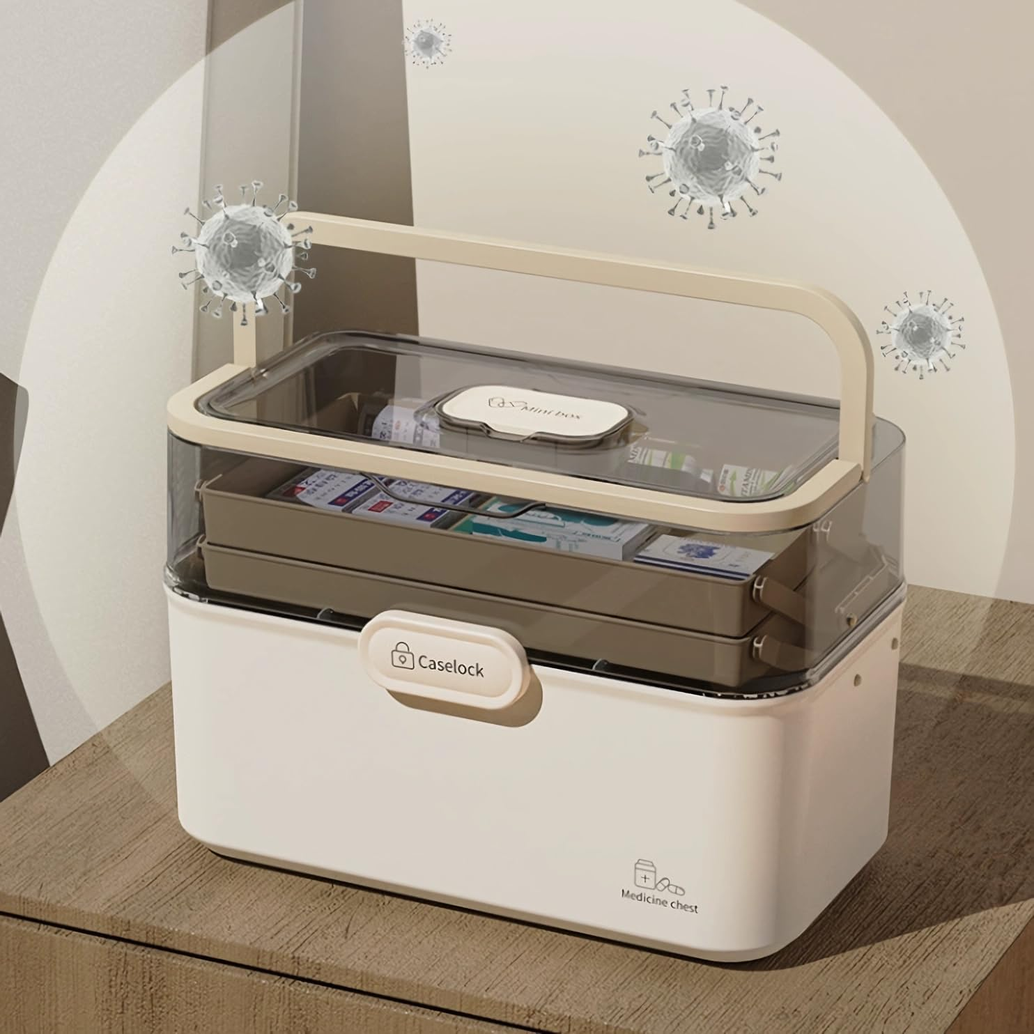 Household Medicine Cabinet/Box with 7 Day Large Pill Organizer (Three Times-A-Day) and Six Grids Pill Organizer-Three-Tier Storage Area,Large Capacity image number 4