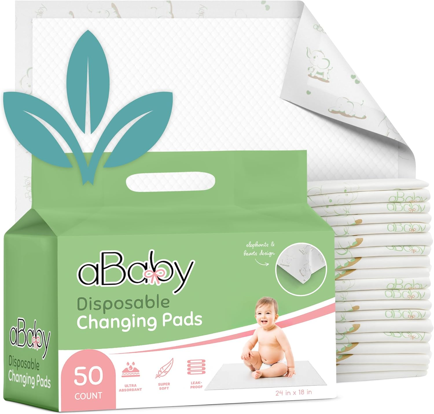 Disposable Changing Pads for Baby (50 Pack) Super Soft and Ultra Absorbent Baby Changing Pad - Leak Proof Diaper Changing Pads for Stress-Free Baby Diaper Changes - White