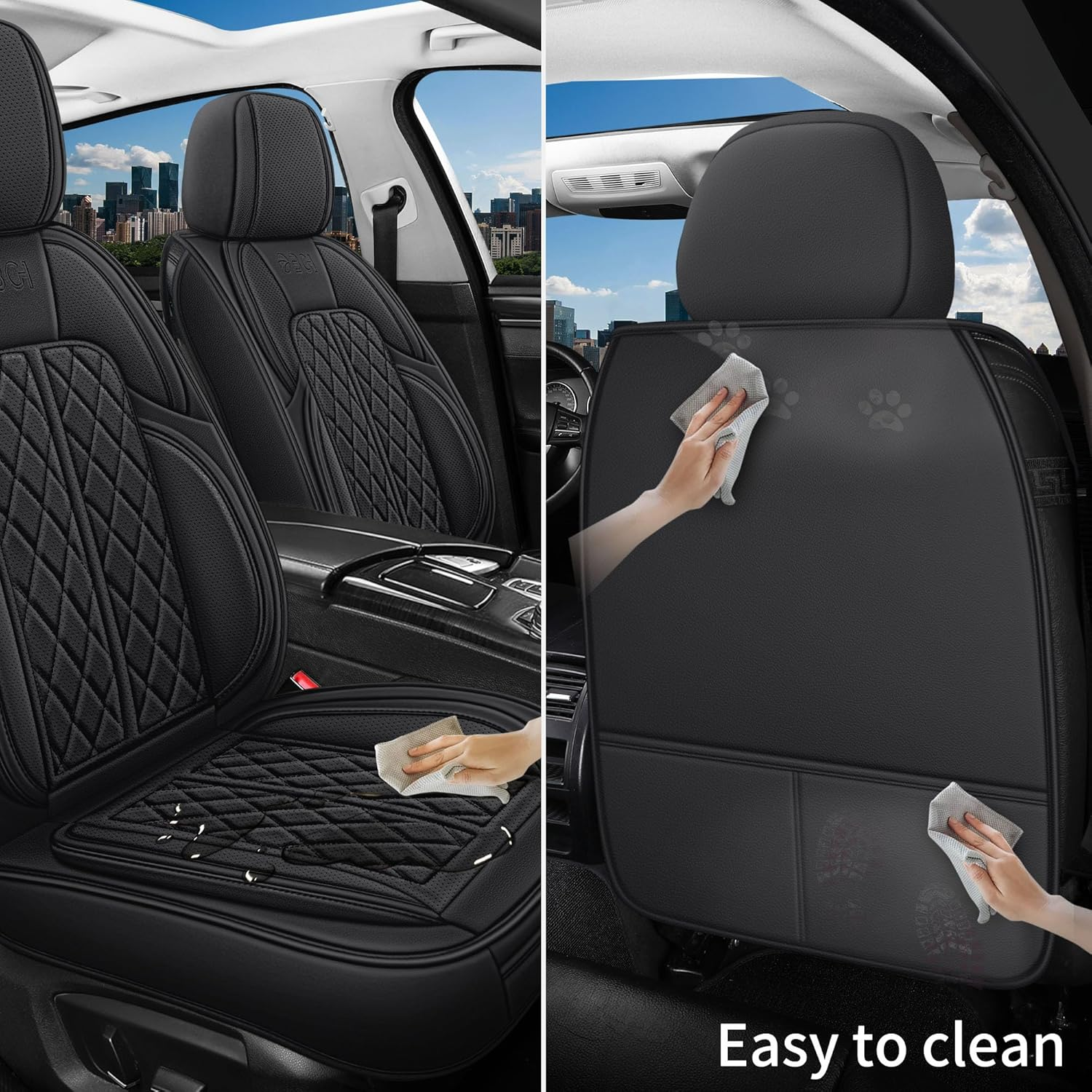 Duduwang Car Seat Covers Full Set Universal Fitment for Cars, SUV, Sedans, Trucks, Anti-Slip Breathable Faux Leather Automotive Seat Covers (Black, Full Set)