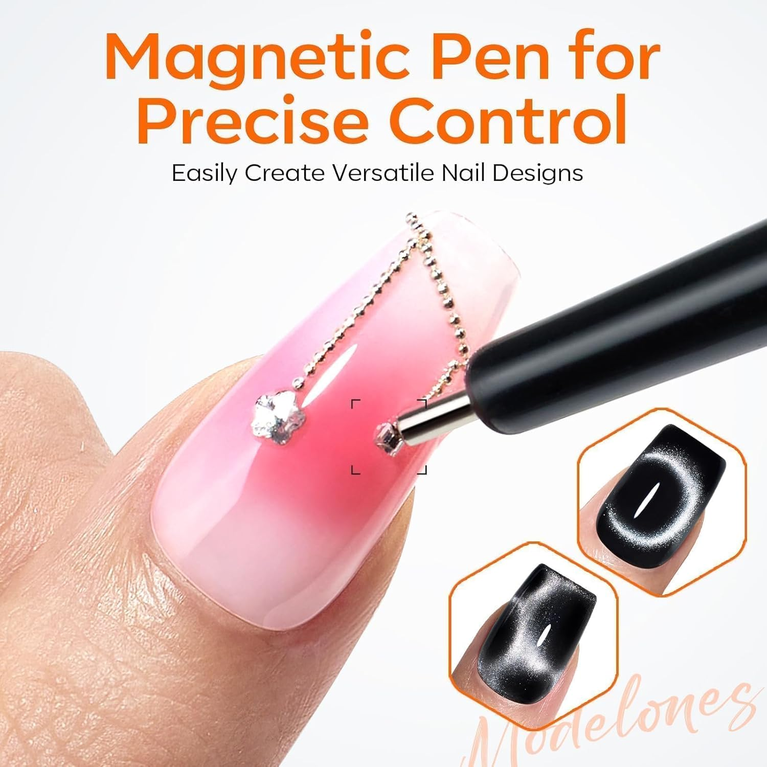 Modelones Cat Eye Magnetic for Nails,15Pcs Cat Eye Gel Nail Polish Magnet Tools Powerful Set Wand Magnet Nail Polish Square round Magnet Stick Diverse Glassy Cateye Effect image number 5