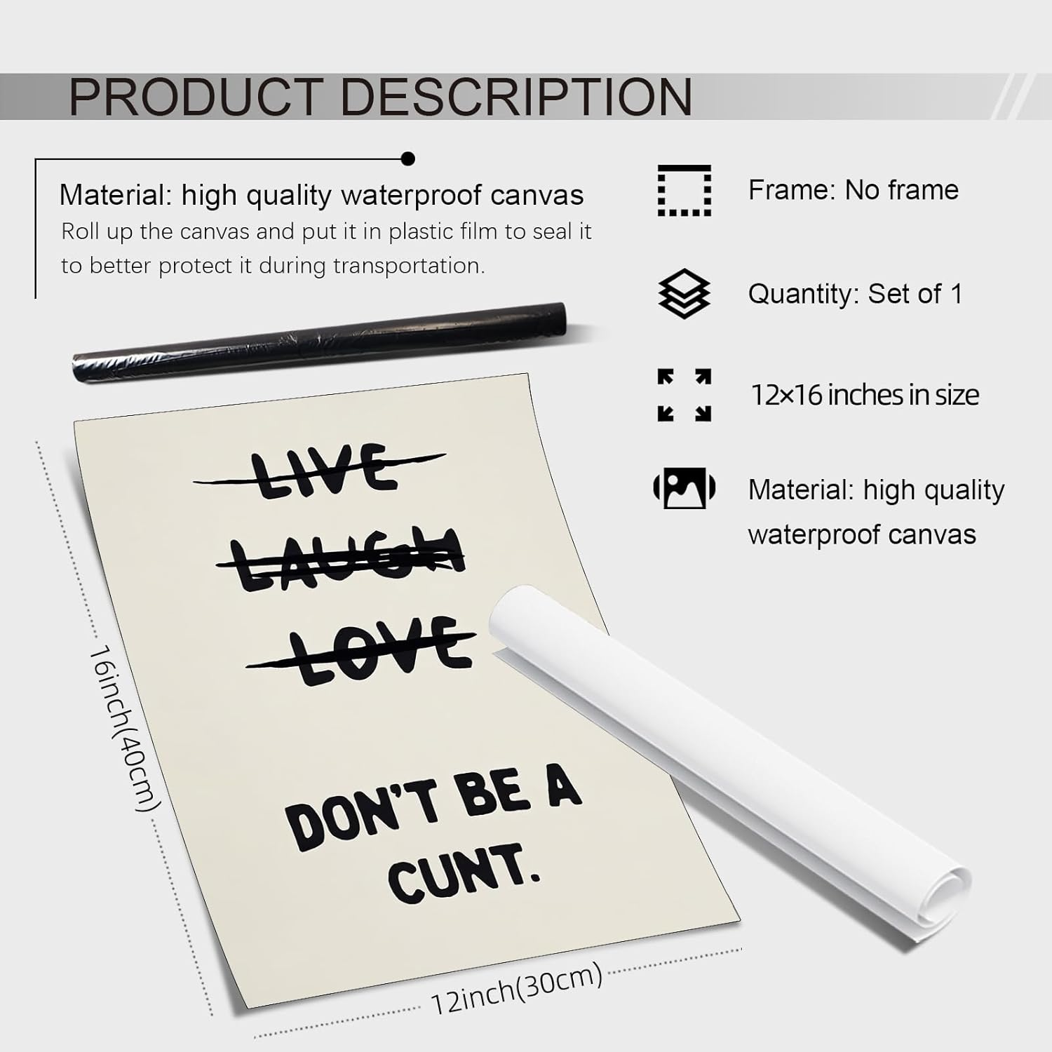 Funny Quotes Wall Decor Live Love Laugh Wall Art Retro Beige Poster Sweary Rude Prints Don'T Be a Canvas Painting for Living Room Bedroom 12X16 Inch Unframed image number 2