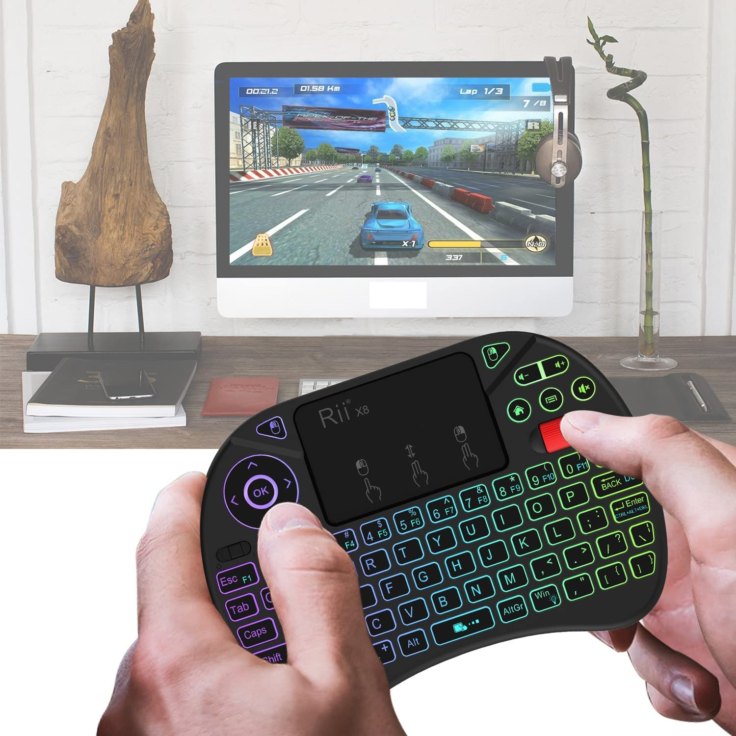 Upgraded Riitek Rii X8 2.4Ghz Mini Wireless Keyboard Remote Controller with Touchpad Mouse Combo, 8-Colour LED Backlight, Scroll Wheel and Built-In Rechargeable Lithium-Ion Battery image number 2