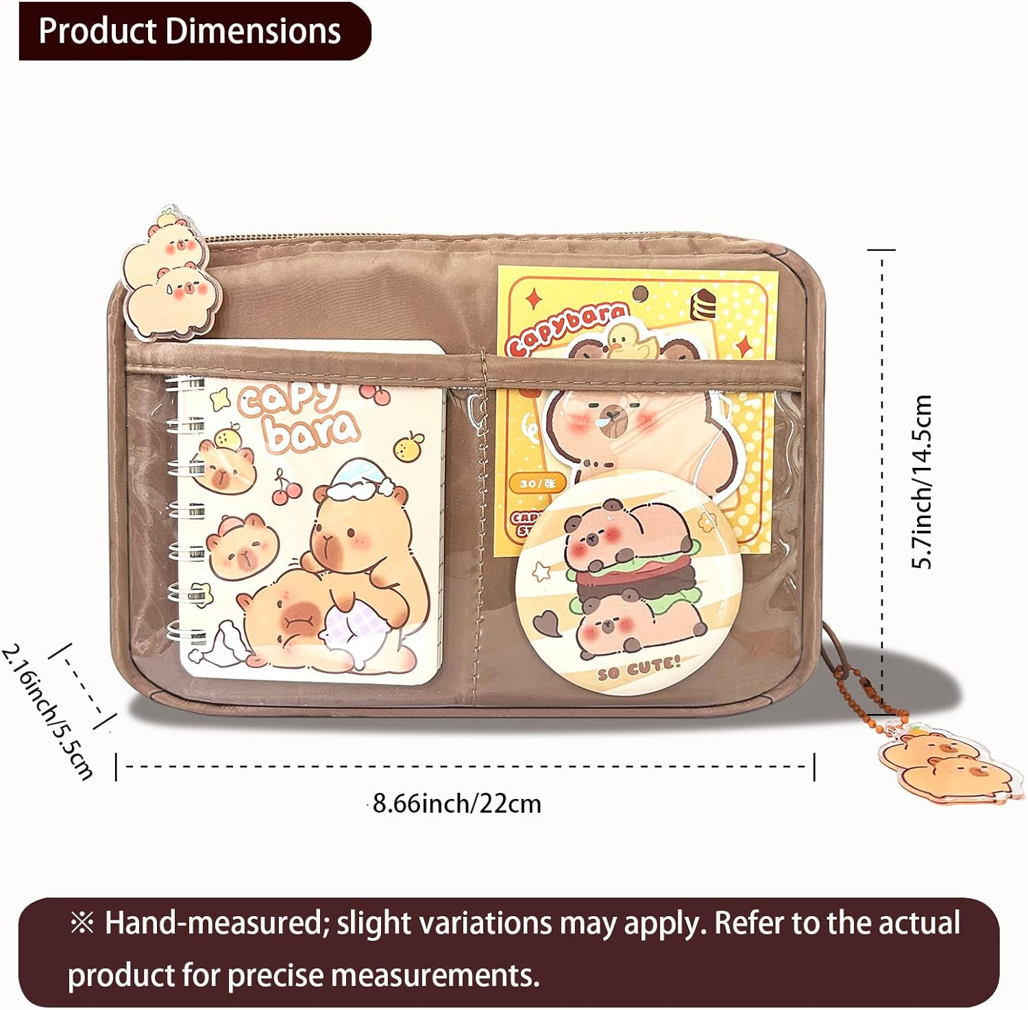 AIJOY Cute Capybara Pencil Case Stationery Set - 90&deg; Wide Mouth Large Capacity Pencil Case with 18 Supplies (Cute Pens, Capybara Plush & More) - Capybara Stationery Gift Set for School & Birthdays image number 3