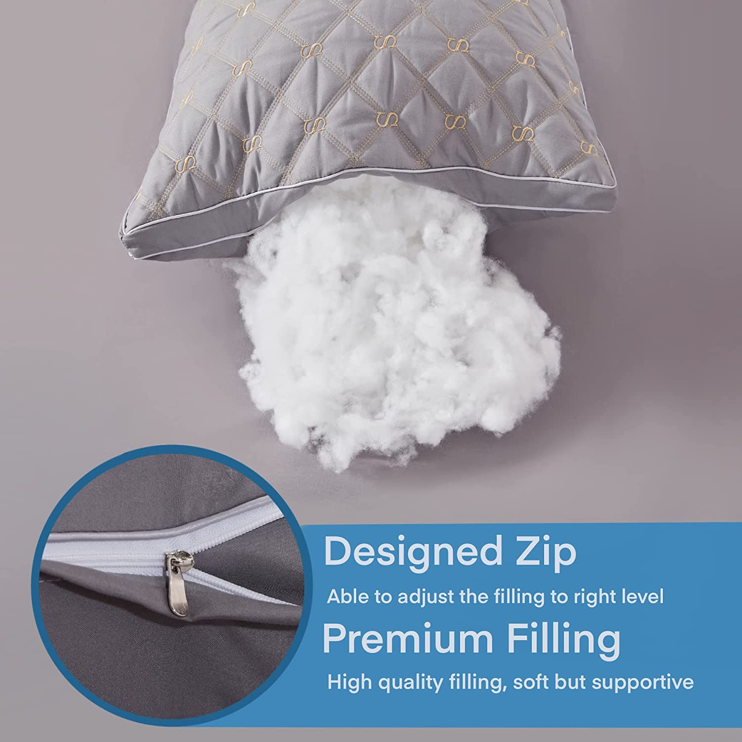 Siluvia Body Pillow for Adults-Premium Adjustable Loft Quilted- Hypoallergenic Fluffy - Quality Plush - down Alternative Pillow (Gray-Lightgray, 21&rdquo;X54&ldquo;) image number 1